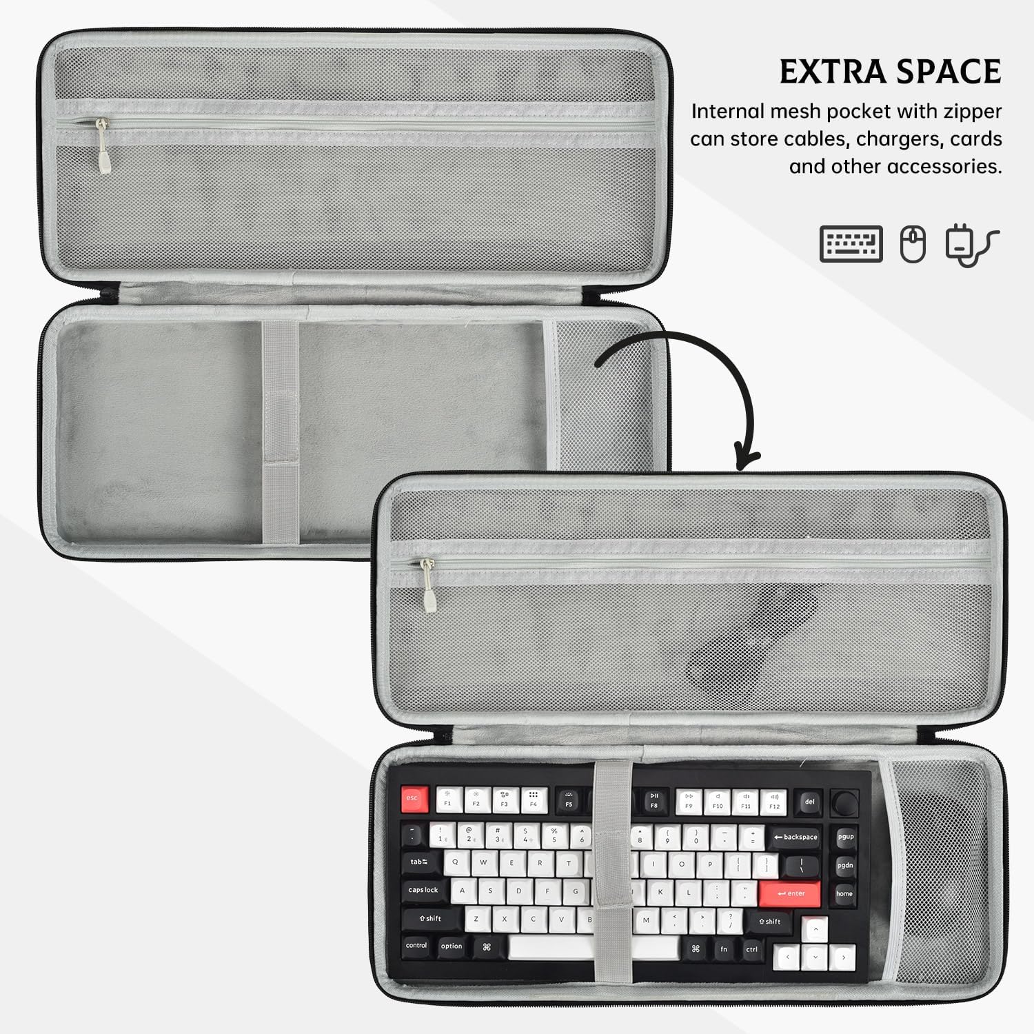 75% 84-Key Keyboard Case, Hard Travel Carrying Case Bag for Aula F75 Pro 75% Keyboard, Compatible with Redragon K673 PRO, Keychron K2 Version 2/K2/Q1/V1, ASUS ROG Azoth 75% Keyboard Protector, Black - Image 3
