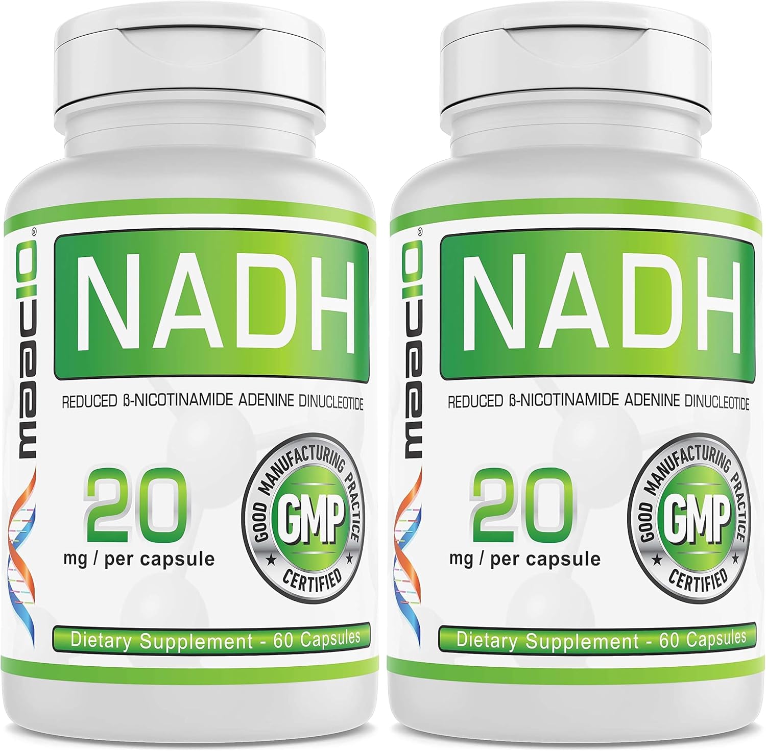 MAAC10 NADH Supplement 20mg Each 60 Capsules for Energy, Fatigue, Mental Focus & NAD+ Longevity Support | Pharmaceutical Grade 99% Pure NADH (Pack of 2)