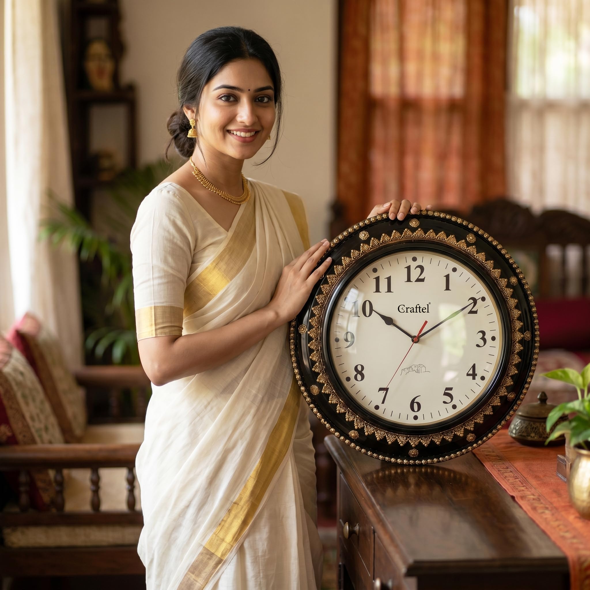 Craftel Brass English Number Silent Round Wall Clock for Bedroom Living Room Home (Gold_18 Inch X 18 Inch) Analog 2