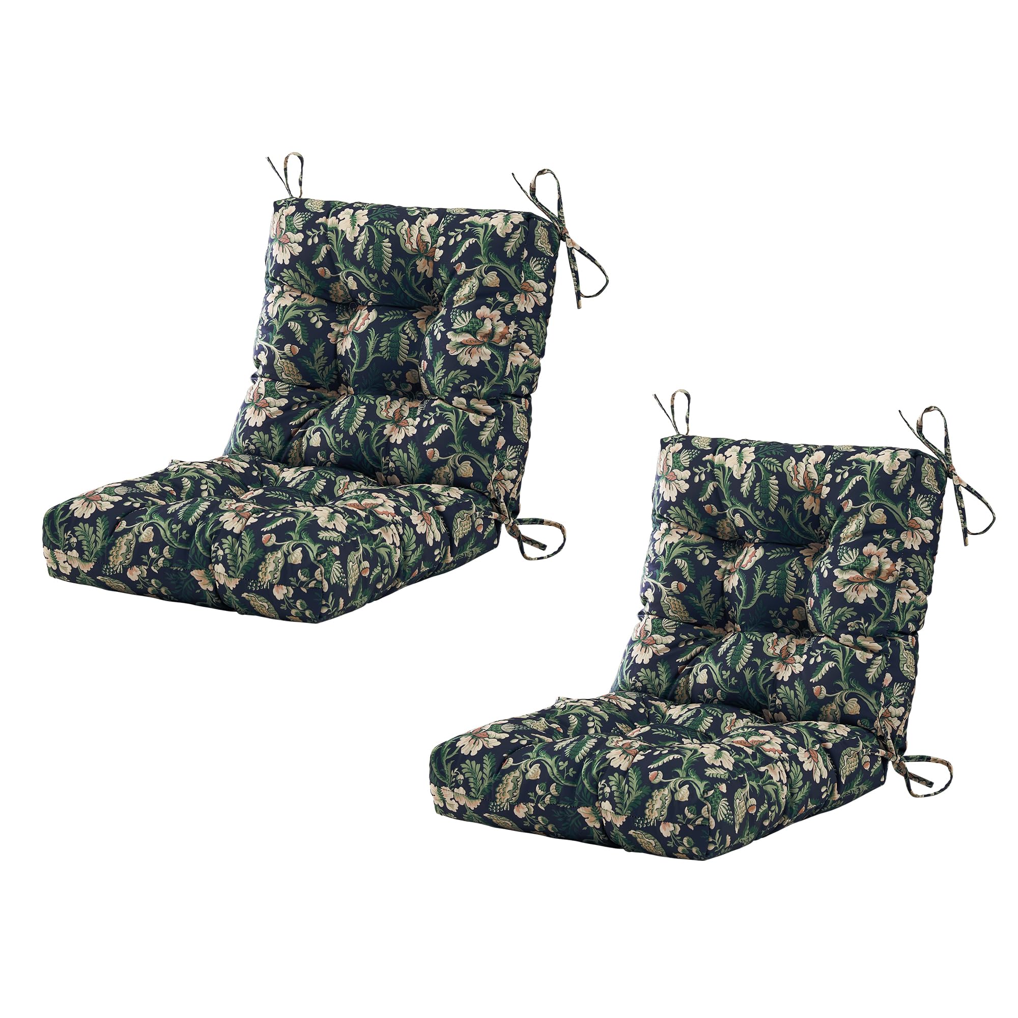 BLISSWALK Outdoor Chair Cushions,Set of 2,40"x20"x4",Low BackTufted Thick Outdoor Wicker Lawn Seat Cushion with Ties for Patio Furniture，Floral