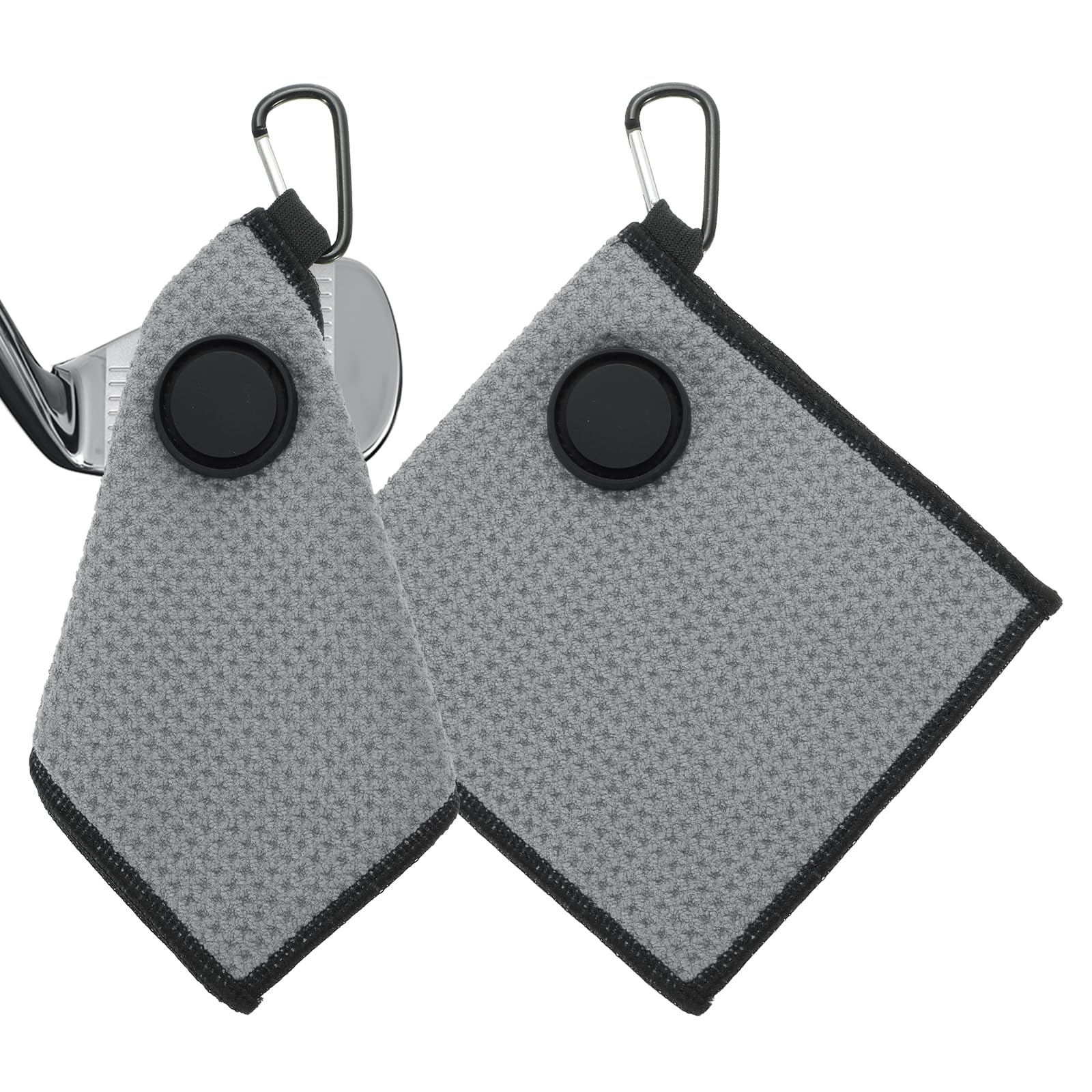PATIKIL 6"x6" Magnetic Golf Towel with Wire Cleaning Cloth, 2 Pack Microfiber Waffle Pattern Towels, Grey