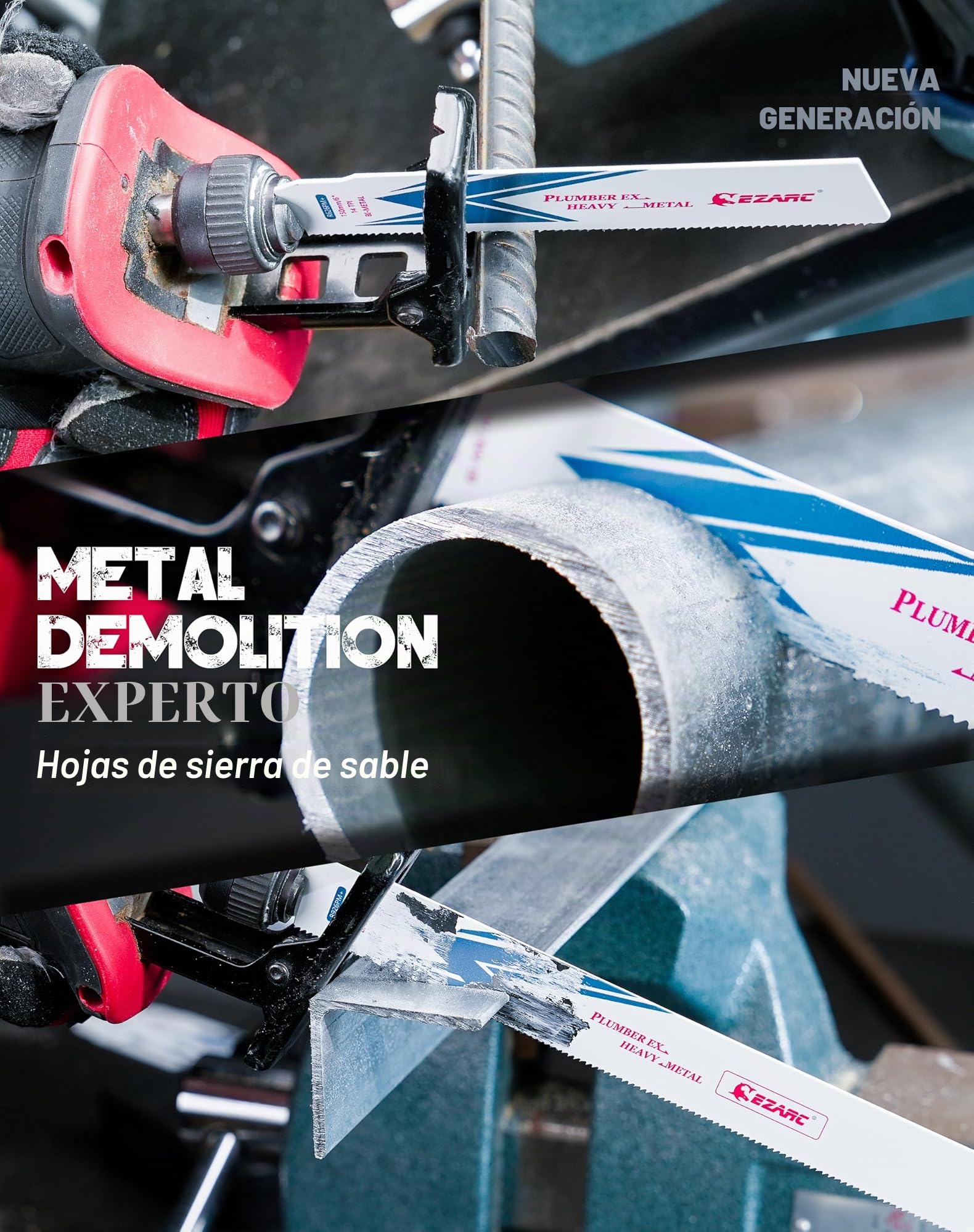 EZARC Hojas de sierra sable Bimetálica Cobalt R1226PM+ 300mm 14TPI puede Cortar Metal Pesado - 5 piezas
