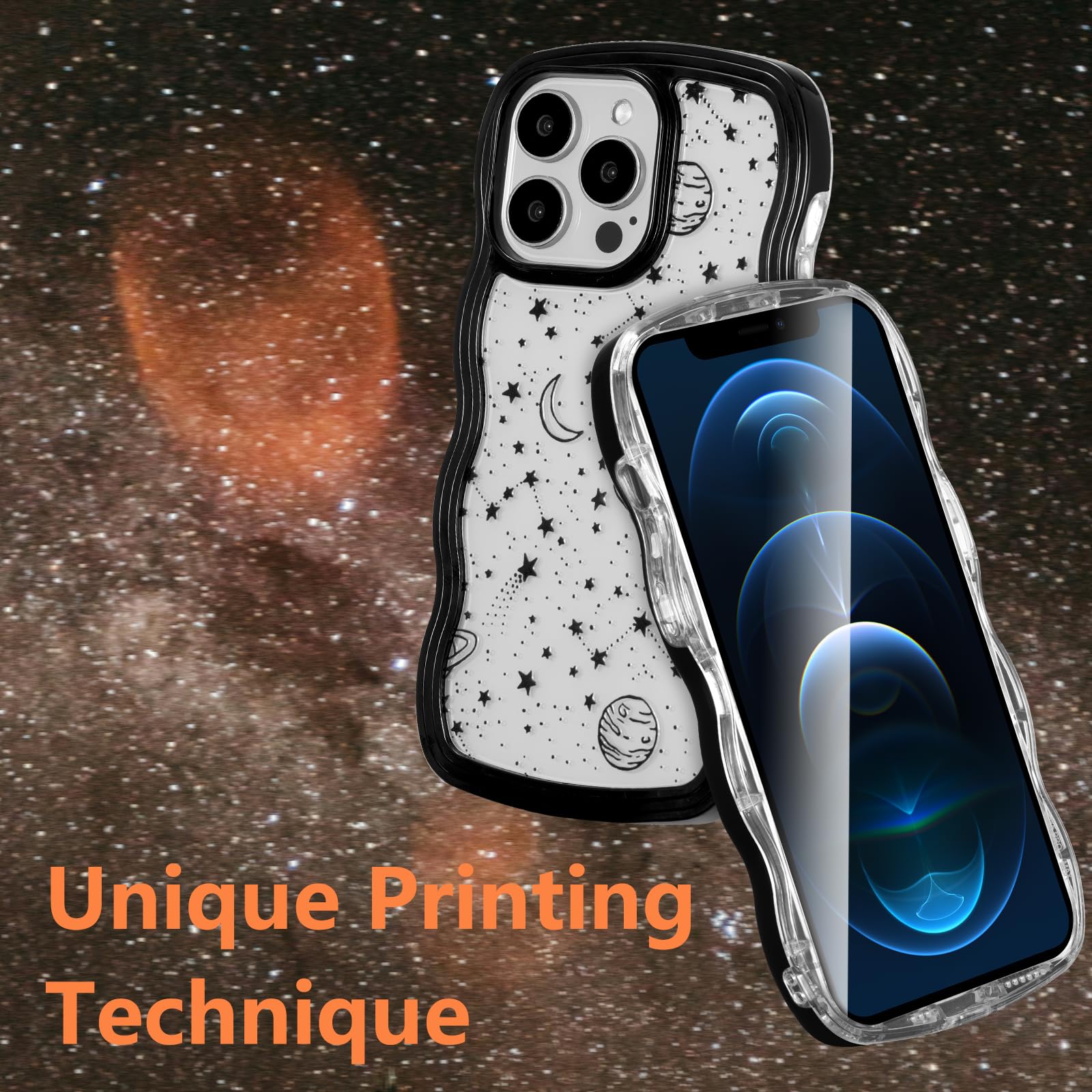 ZTOFERA for iPhone 12 Pro Max Case 6.7 inch,Cute Curly Wave Frame Shape Case with Star Space Pattern - Image 2