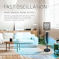 Vista 7 de Lasko Elevation Adjustable Tower Fan 42”-54”, Pedestal Fan, 31 ft/s Airflow, Quiet 28 dB, 90° Oscillation, 12h Timer, Remote, Black, EST100