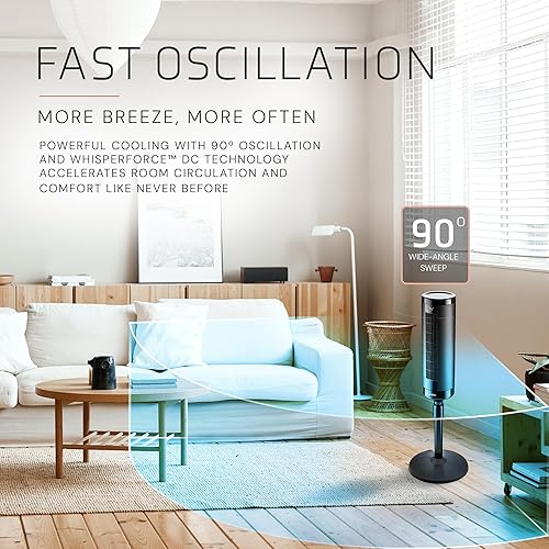 Miniatura 7 de LASKO Ventilador de torre ajustable de elevación de 42 a 54 pulgadas, ventilador de pedestal, flujo de aire de 31 piess, silencioso 28 dB,