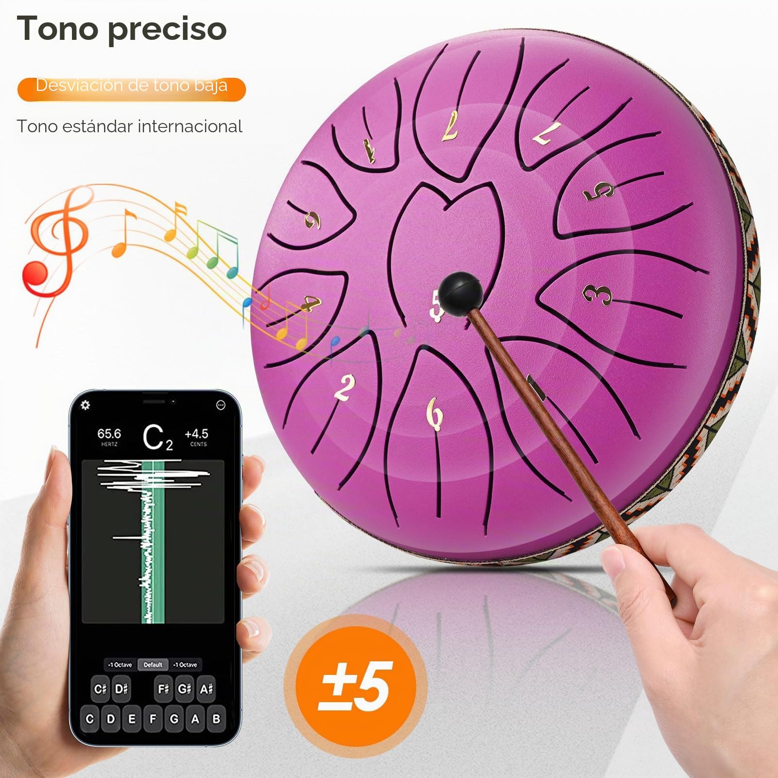 Tongue Drum 6 pulgadas 11 Nota Tambu, Tambor de Lengua de Acero, Instrumento de Percusión, handpan de Acero para Educación Musical, Meditación, Yoga, Mejor Regalo para Niños y Adultos Principiantes.