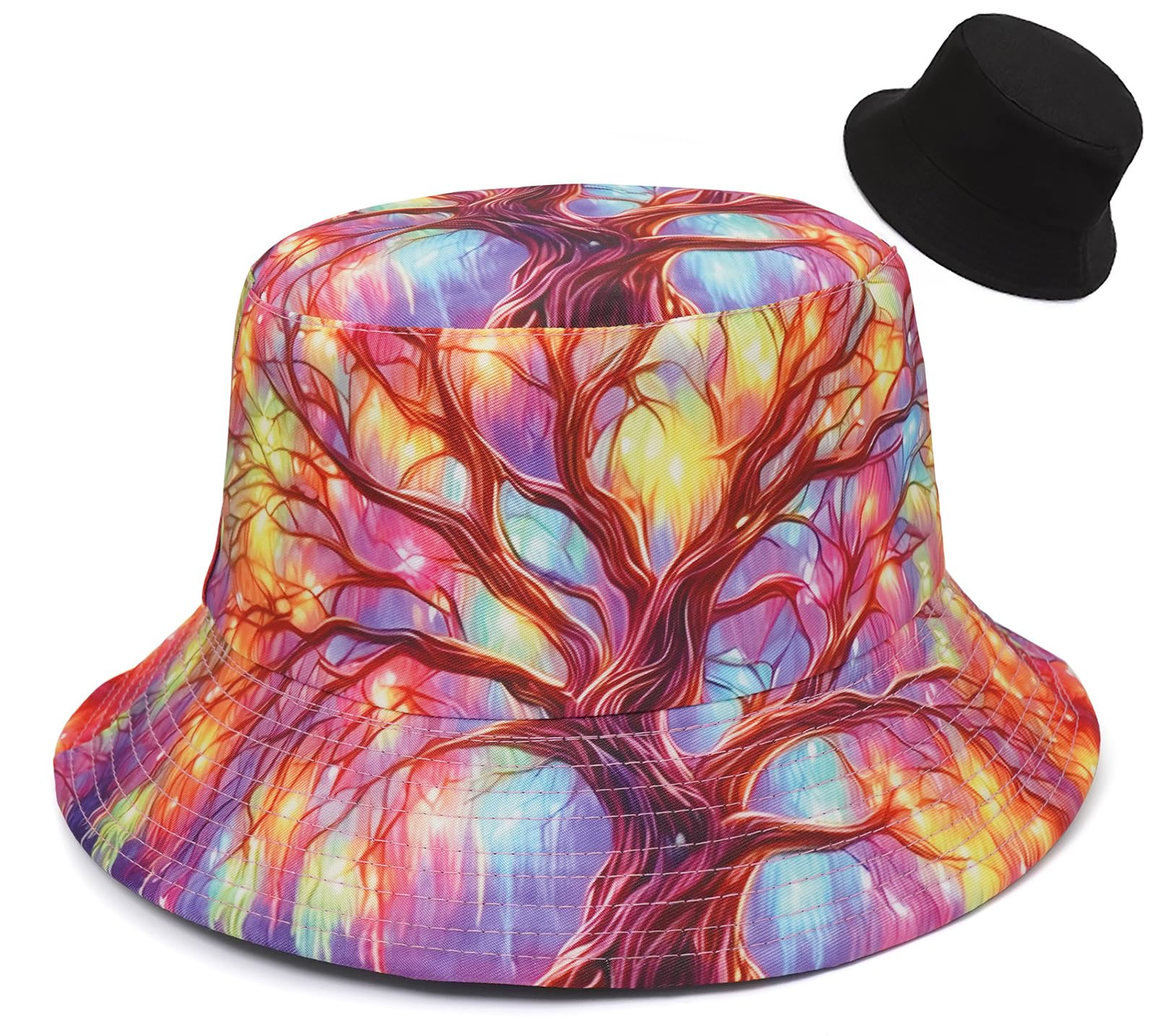 DIYDECAL Coconut Tree Print Bucket Hat Beach Sun Hat Fisherman Hats for Mens Womens