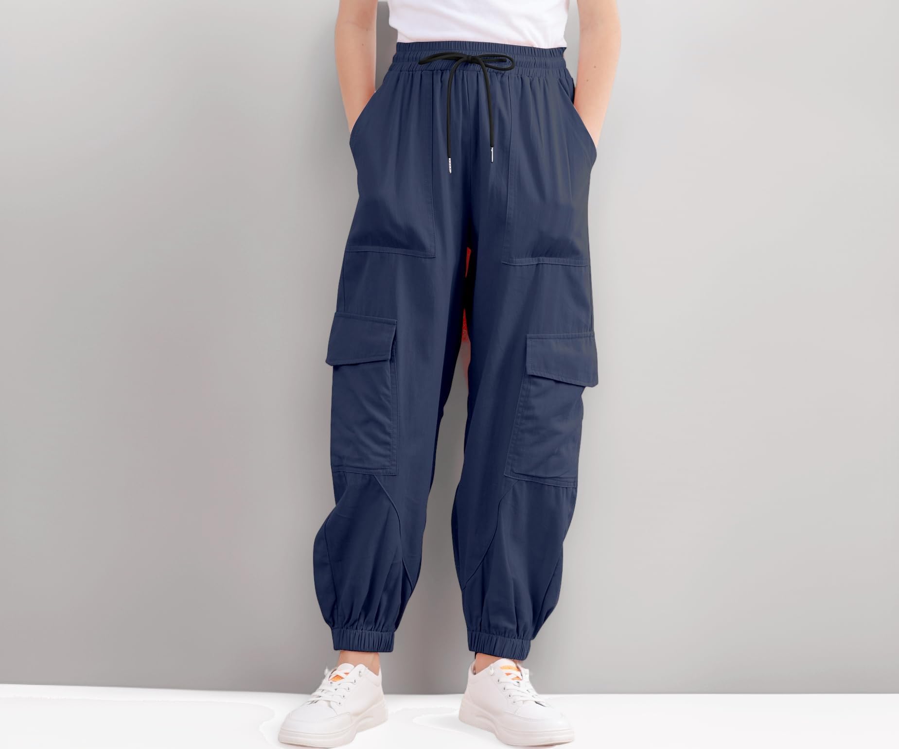 Girls Cargo Pants Elastic Waist Casual Jogger Pants for Girls Streetwear Loose Parachute with Pockets 7-14Years