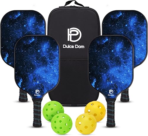 Vista 14 de Dulce DOM Juego de 2/4 palas de pickleball aprobadas por USAPA, 4 bolas de pickleball para interiores y exteriores, raqueta de superficie de fibra