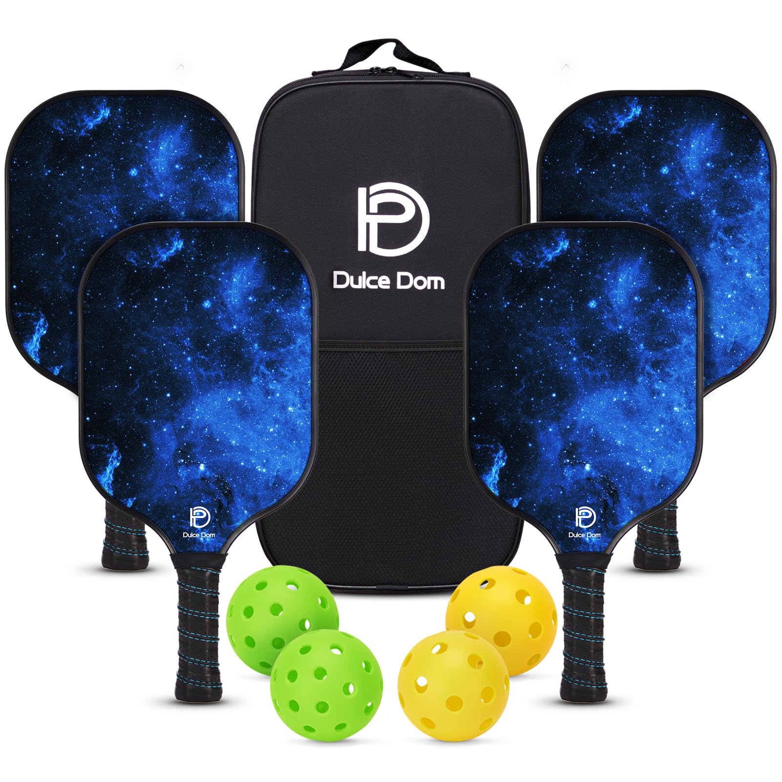 DULCE DOM Pickleball Paddles Set of 2/4 - USAPA Approved | Fiberglass/Graphite Surface Pickle Ball Rackets with Carrying Bag, Ideal Training Equipment for Beginner Intermediate