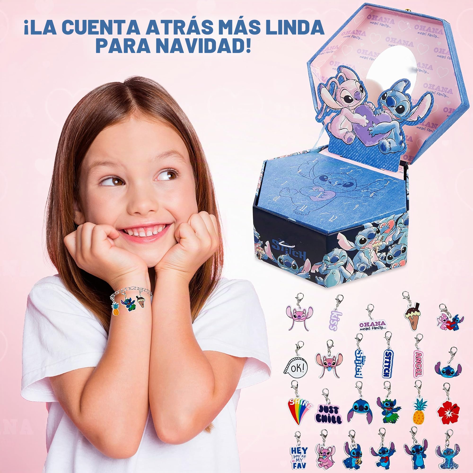 Disney Stitch Calendario Adviento 2025 Niña Adolescente DIY Calendário Cuenta Atrás para Navidad con Bolsillos Vacío o Pulsera Dijes Regalo Niñas (Stitch Joyería)