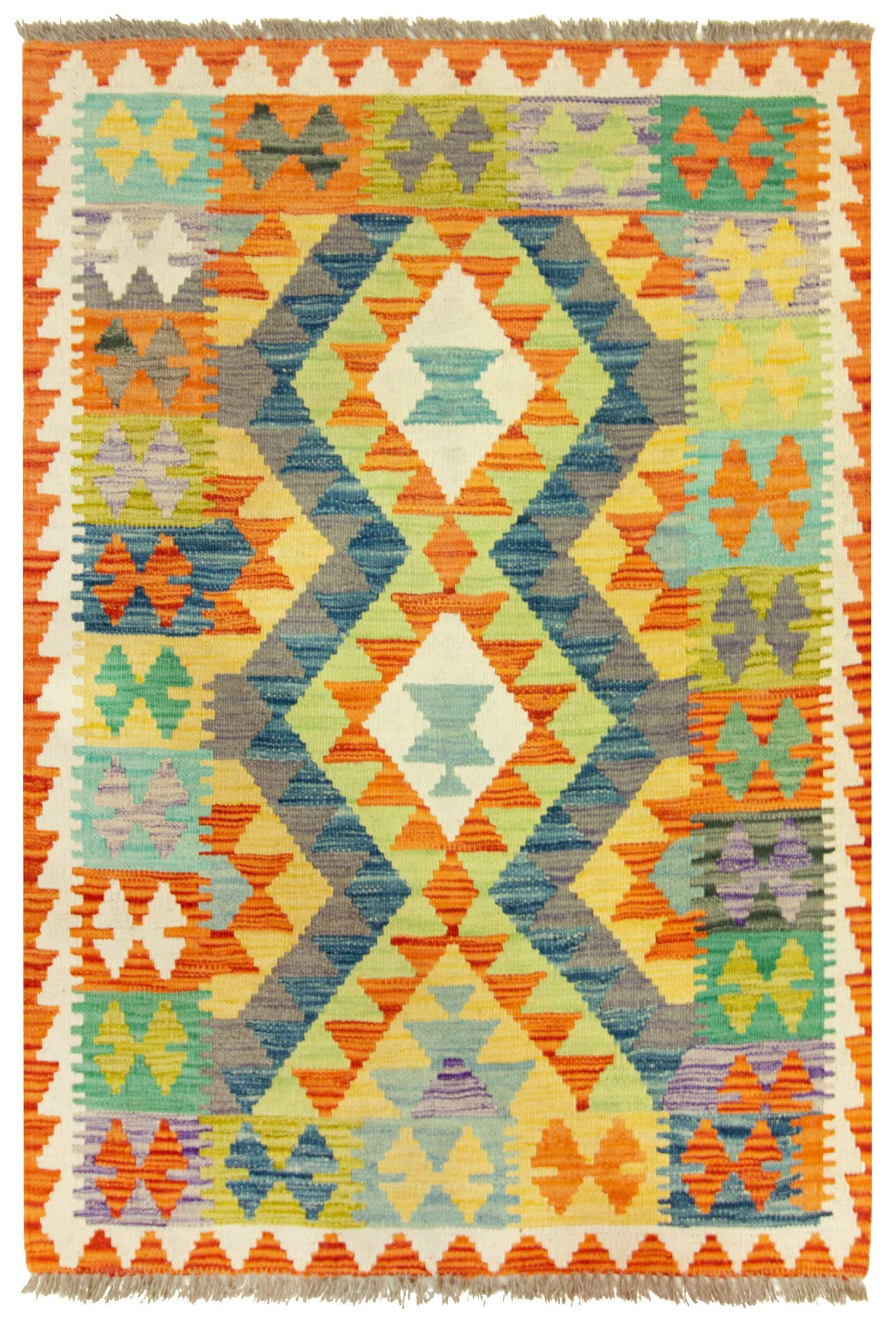 Kilim Tapis 100 % laine 119 x 84 cm, fait à la main, pièce unique de style Herat Boho multicolore, tissage plat, tapis d'entrée et chambre