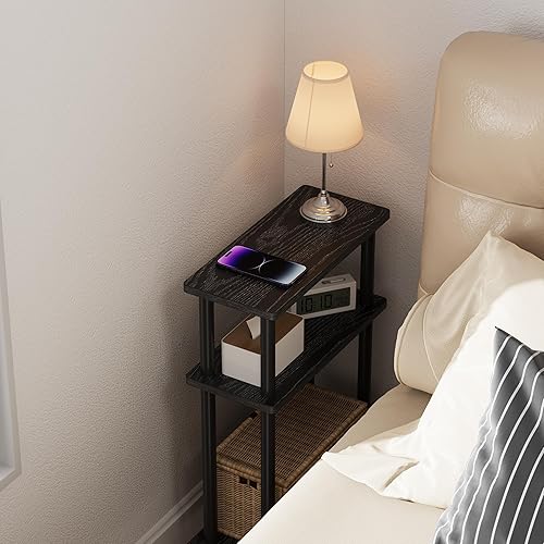 Miniatura 7 de Apicizon Mesa auxiliar pequeña y estrecha, mesa auxiliar delgada de 3 niveles con estante de almacenamiento, mesita de noche delgada para espacios