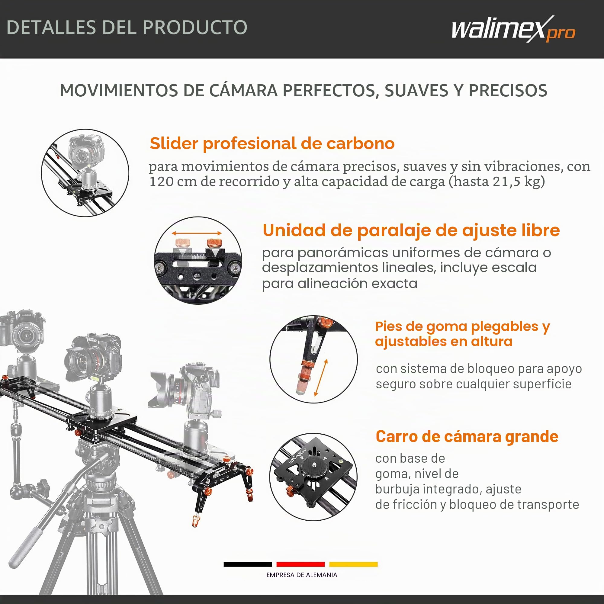 Walimex Pro Carbon Follow Focus Parallax Slider 12 Negro/Naranja