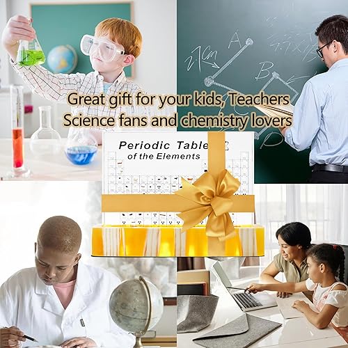 Miniatura 5 de Tabla periódica con elementos reales en el interior, soporte iluminado ámbar, póster acrílico de tabla periódica de elementos, decoración de
