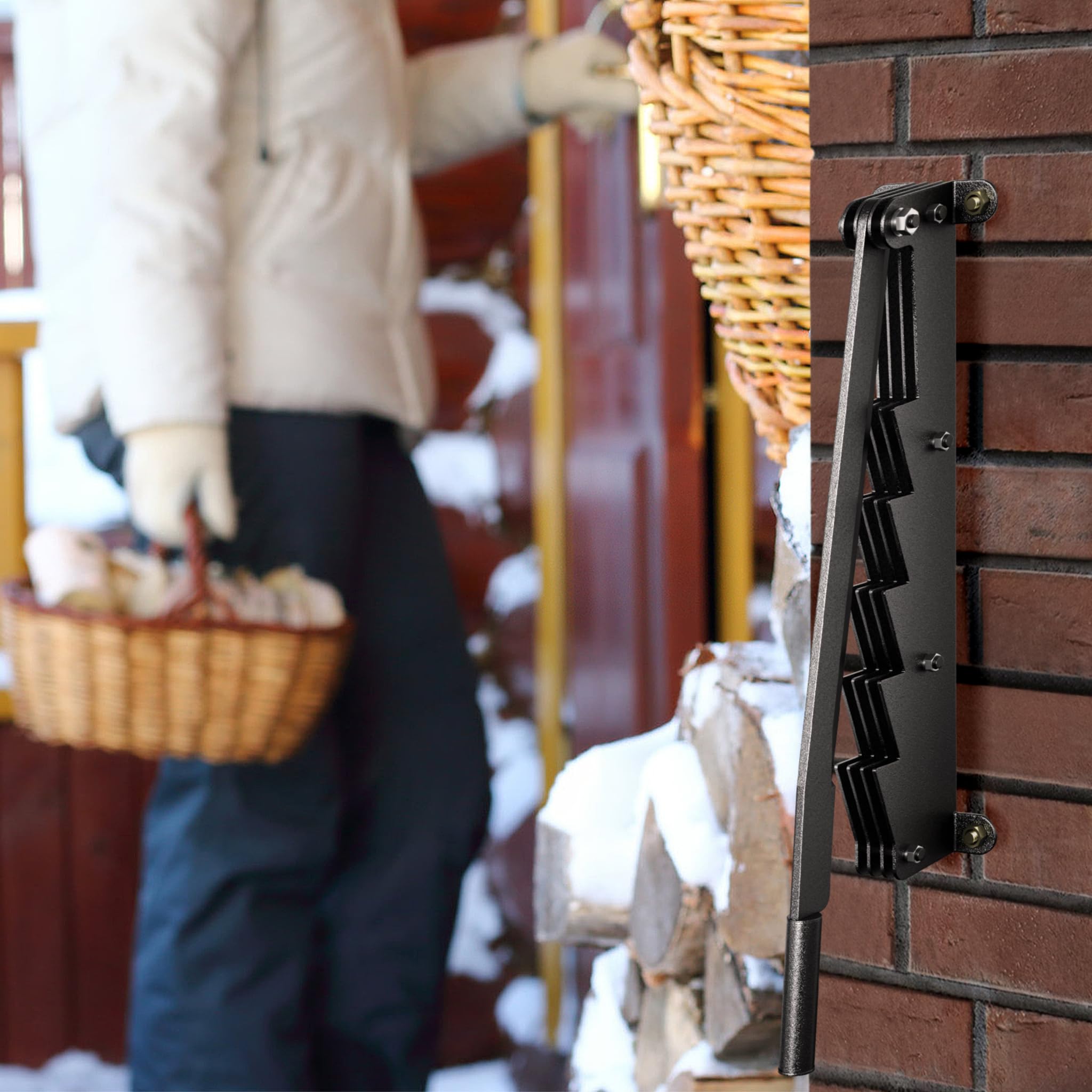 Froadp Divisor de madera manual de montaje en pared de acero al carbono, con guantes antideslizantes y bolsa para leña, herramienta para camping