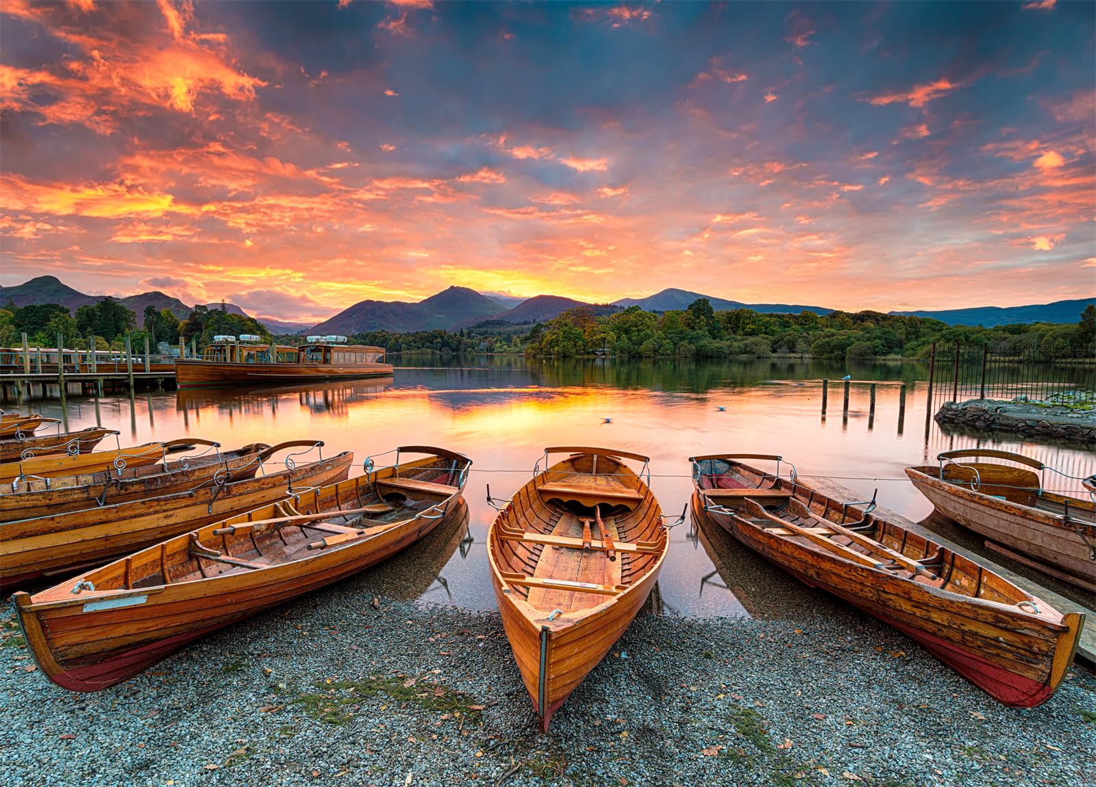 Derwent Water Jigsaw Puzzles for Adults 1000 Jigsaws Fiery Sunset over Boats 1000 Piece Jigsaw Puzzles for Adults