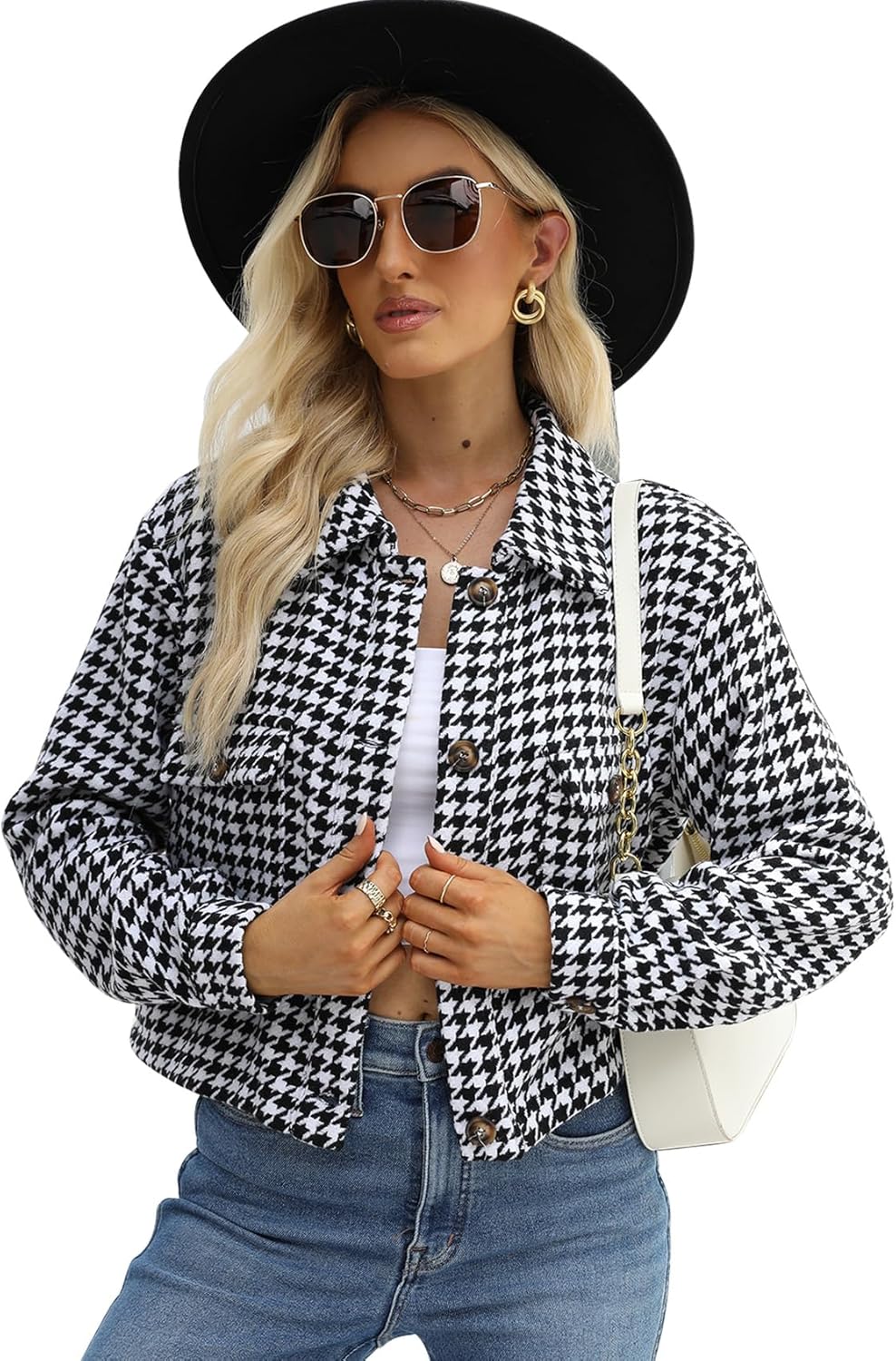 Gihuo Women's Fashion Cropped Shacket Button Down Corduroy Shacket Jackets Casual Plaid Long Sleeve Crop Jackets Tops