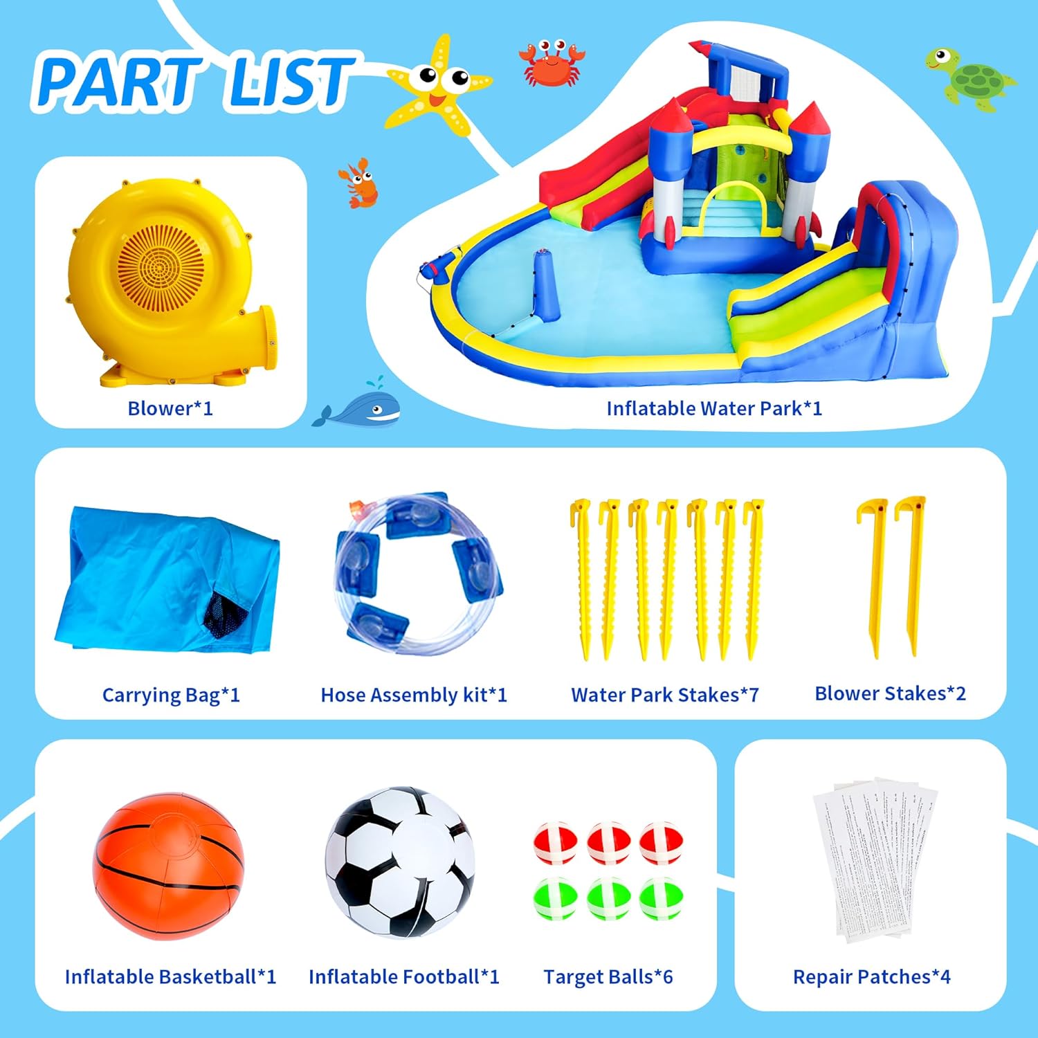 Bestsun Inflatable Bounce House Water Slide for Kids, 15.2 x 14 Ft Bounce House Castle with Blower, Jumping, Splash Pool, Trampoline, Basketball Hoop, Target Balls, Dry and Wet Use