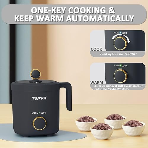 Miniatura 5 de TOPWIT Arrocera pequeña, mini olla arrocera para 2 tazas sin cocinar, arrocera portátil de 1.2 litros con revestimiento antiadherente, sin BPA,