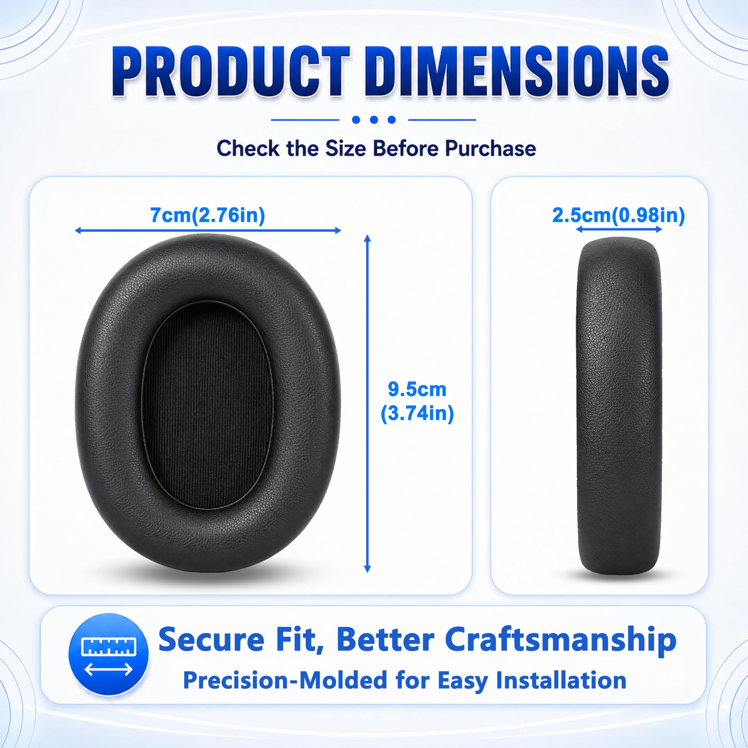 Almohadillas de repuesto para auriculares inalámbricos Jabra Elite 85h, cubierta de orejeras, piel suave y almohadillas de espuma viscoelástica, color negro