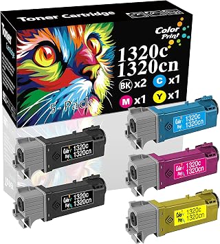 ColorPrint Compatible Toner Cartridge Replacement for Dell 1320 1320c Color Laser 1320cn Black 310-9058 KU052 Cyan 310-9060 KU053 Yellow 310-9062 KU054 Magenta 310-9064 KU055 5-Pack,2B,1C,1M,1Y