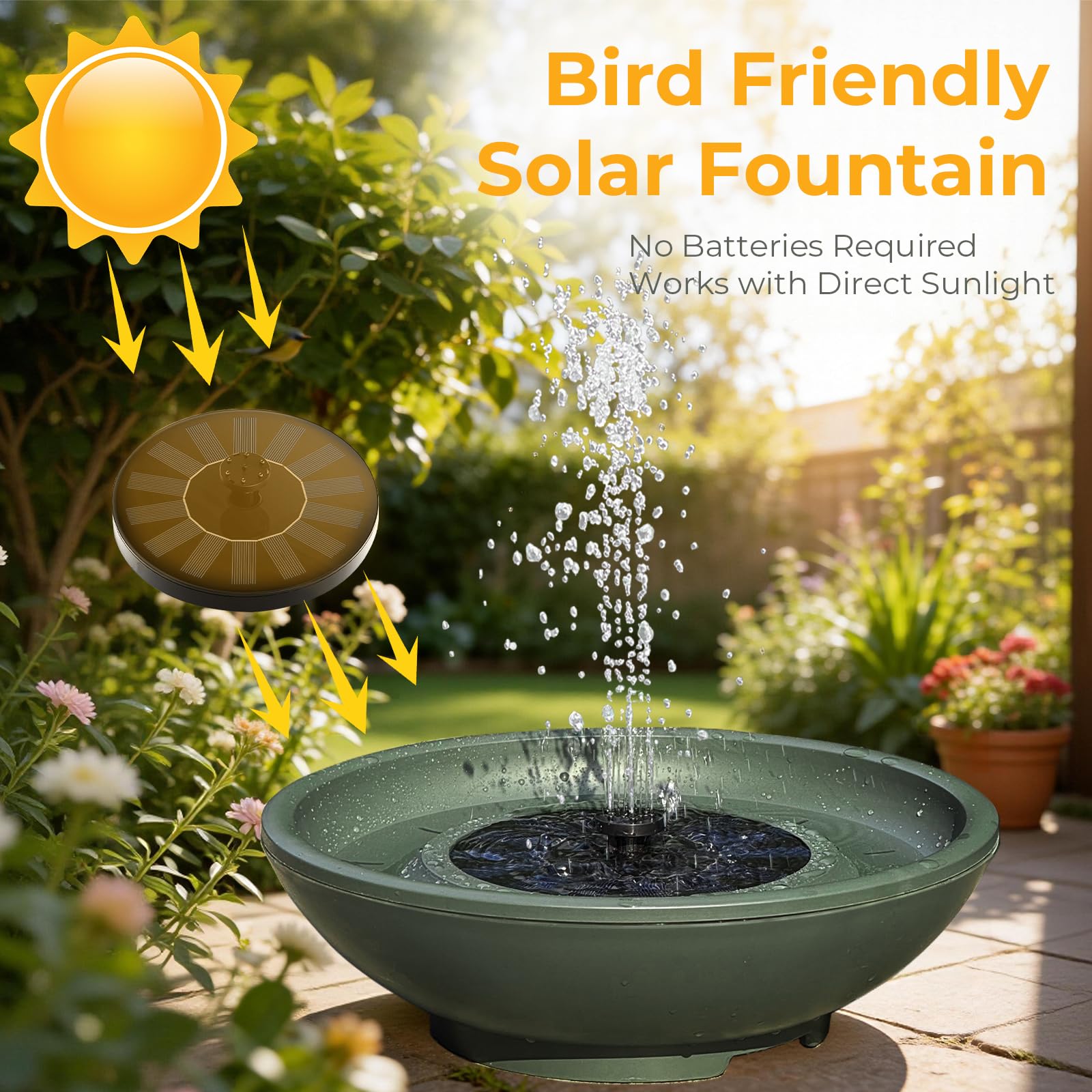 Fuente solar para pájaros para exteriores, 12.5 pulgadas, fuente verde para pájaros con 6 boquillas, cuenco independiente para jugar pájaros para jardín, patio, balcón, decoración de