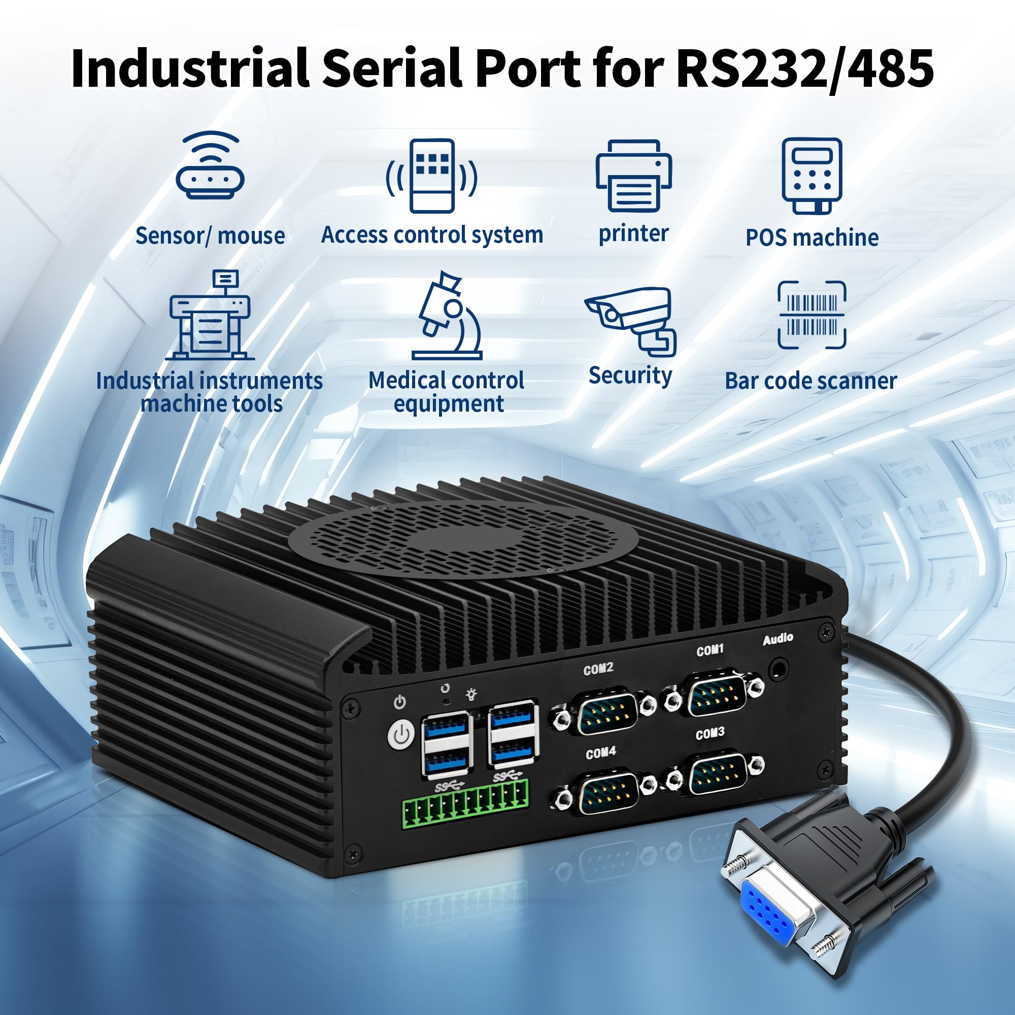 CWWK Mini PC Industriale, Micro Embedded PC Core i5-1235U, 4 Porte COM RS232/RS485, Dual Gigabit LAN, C12D Mini Computer, SIM, HD, VGA, GPIO, WiFi/BT, 8GB RAM 256GB NVMe SSD