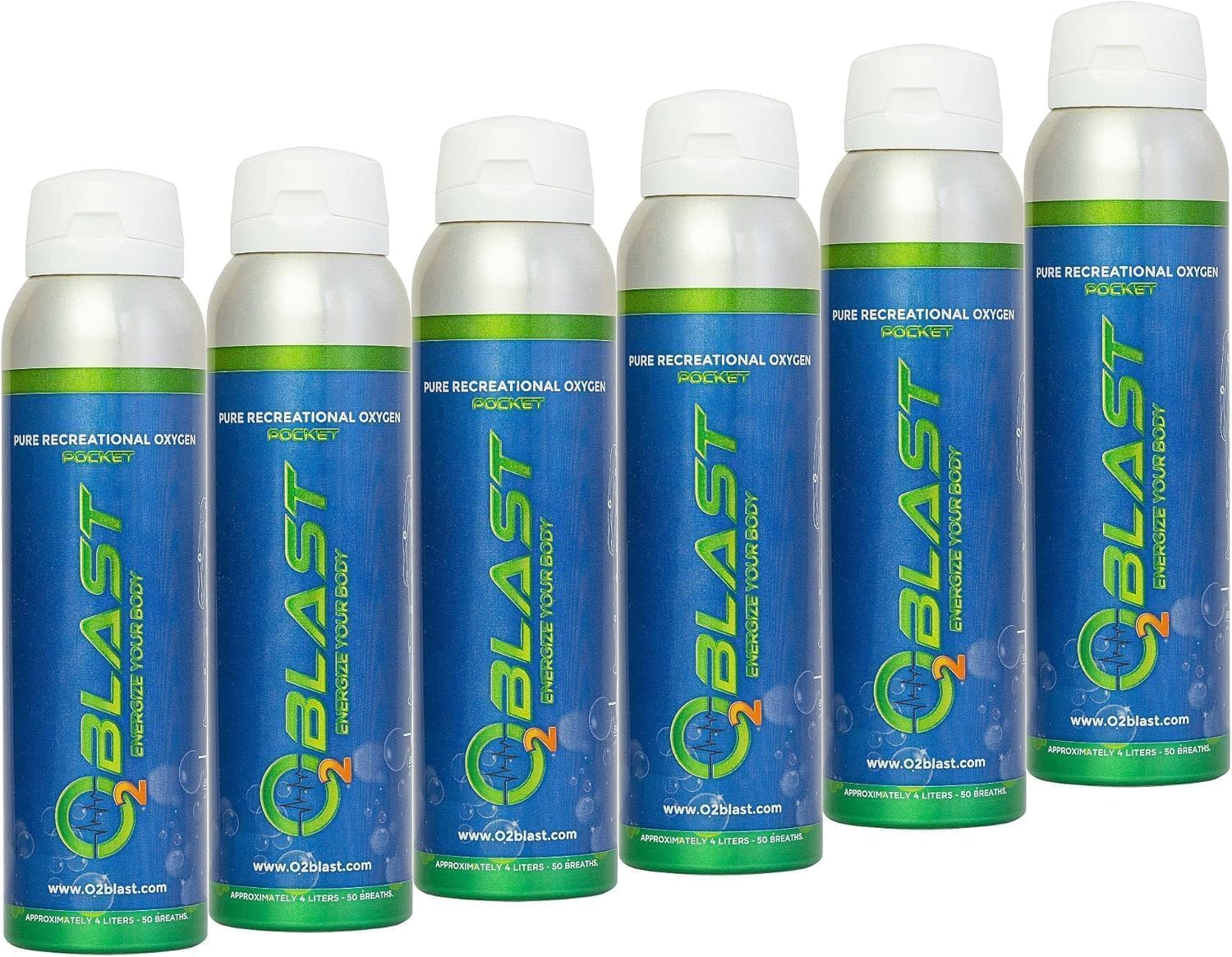 O2 Blast - Pure Oxygen Supplement - Filled with 99.99% Pure Oxygen to Support Fast Recovery, Increase Stamina & Enhance Focus for High Altitude and Action Sports, 4L Portable Can Flip-Top Cap, 6-Pack