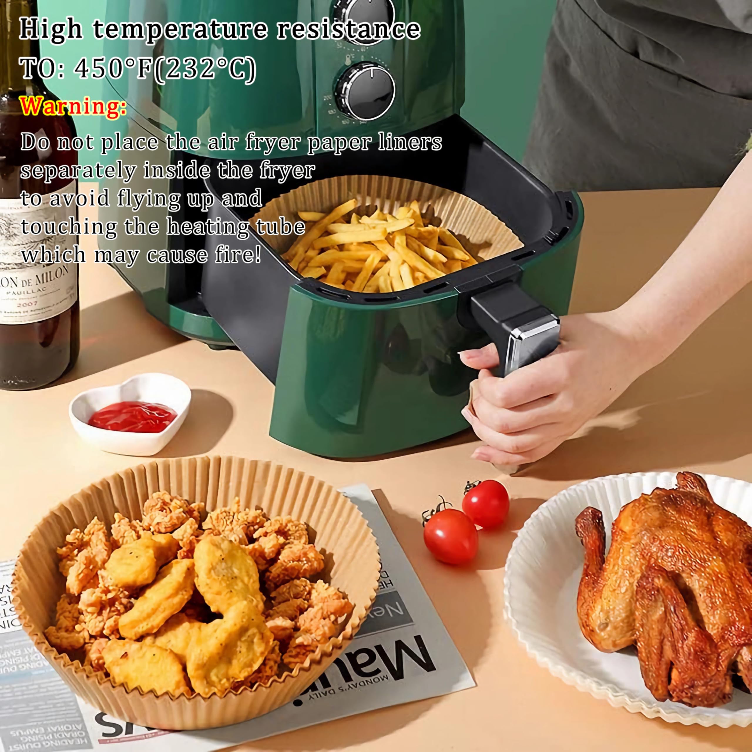 Okrągła wkładka do frytkownicy powietrznej, 100 szt., 16 cm, do frytkownicy powietrznej od 2 do 4,9 l, niebielona, nieprzywierająca, nieprzeciekająca wkładka z papieru pergaminowego