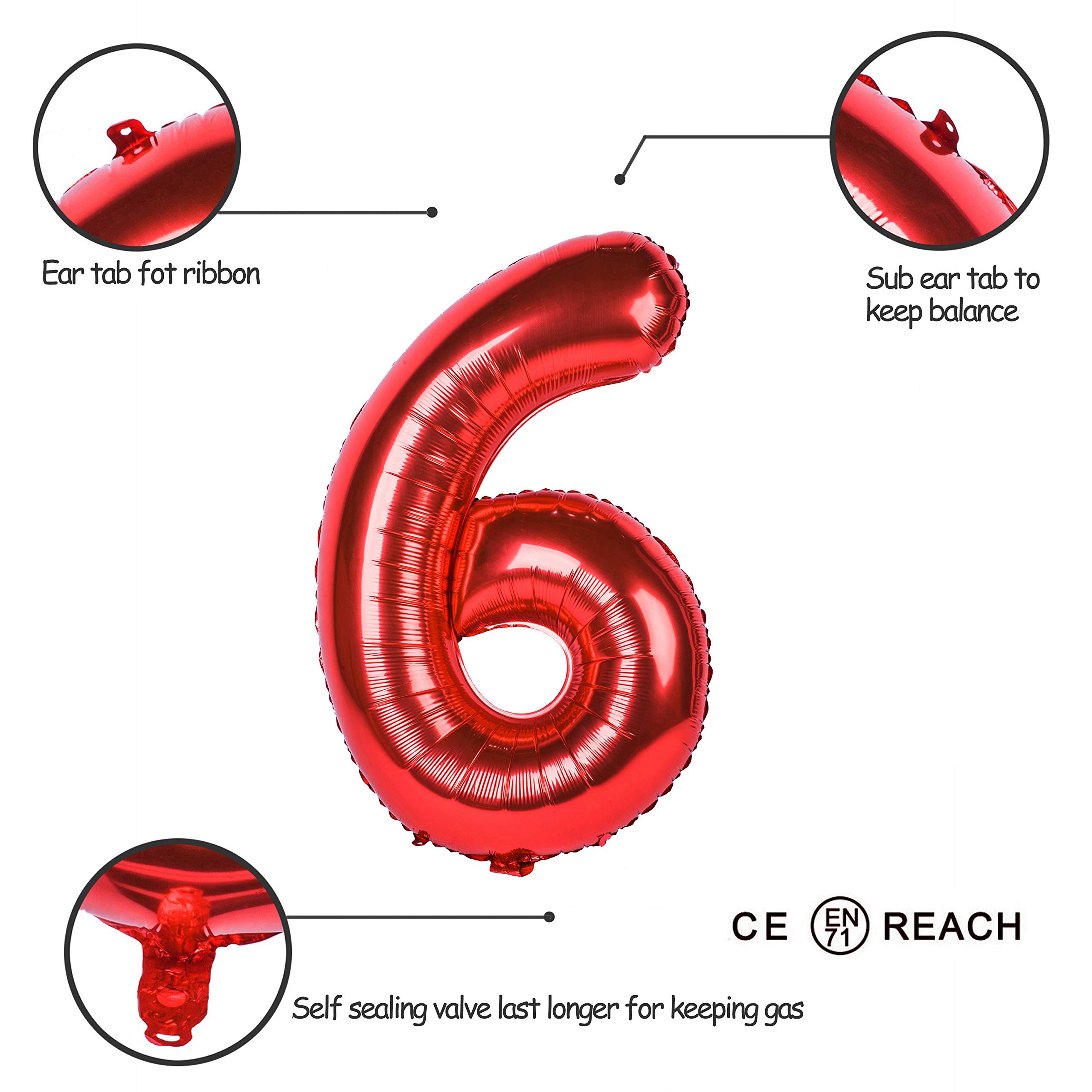 Red 0 balloon 40 Inch Giant Helium Foil Number 0 to 9 Red Balloon Birthday Wedding Party Digital Decorations (Number 0) — view 339