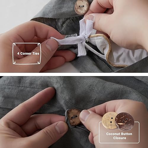 Miniatura 3 de Simple&Opulence Juego de funda de edredón 100% lino, 3 piezas de lino belga transpirable, 1 funda de edredón + 2 fundas de almohada con cierre