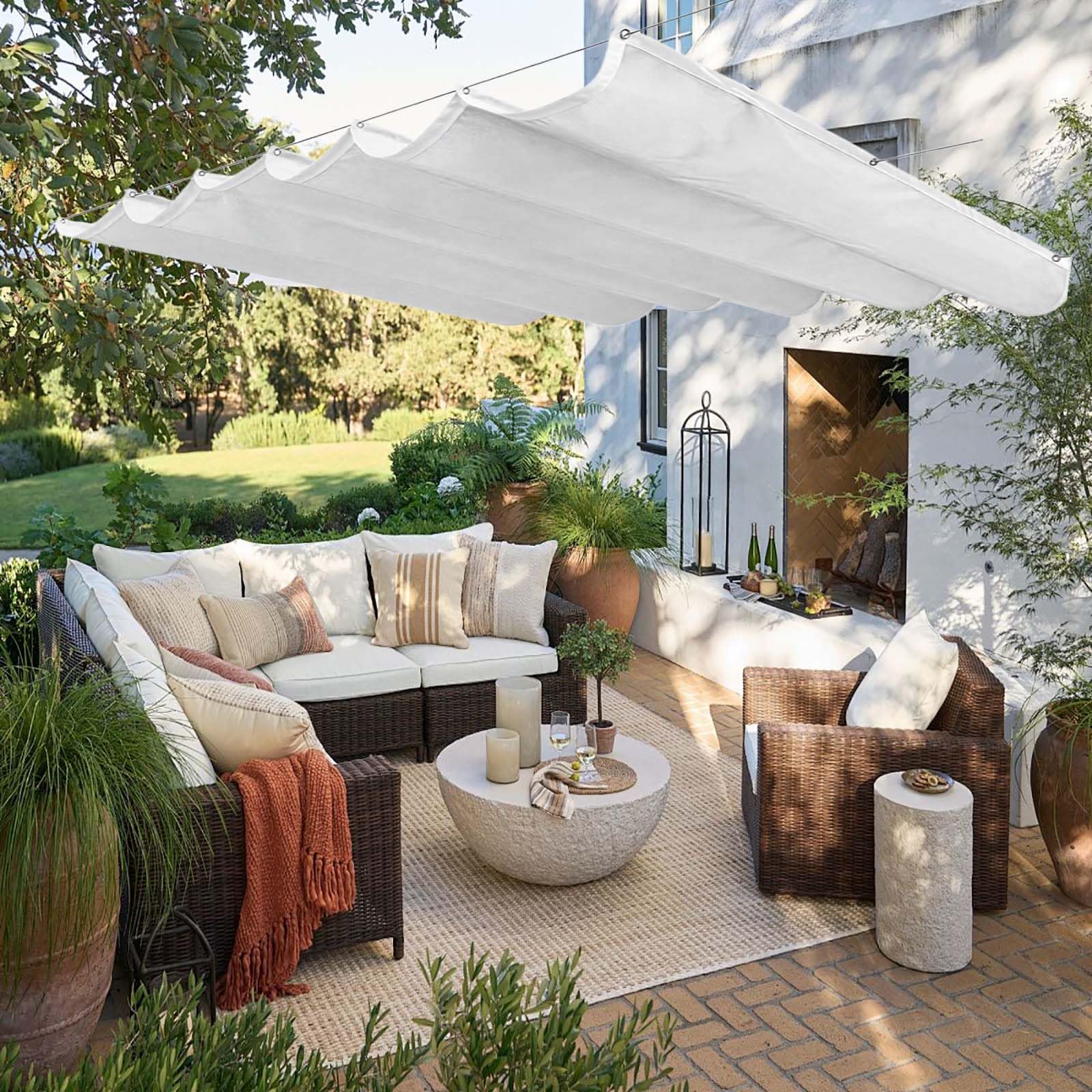 Auvent ondulé robuste 165 x 775 cm en PES blanc haute protection