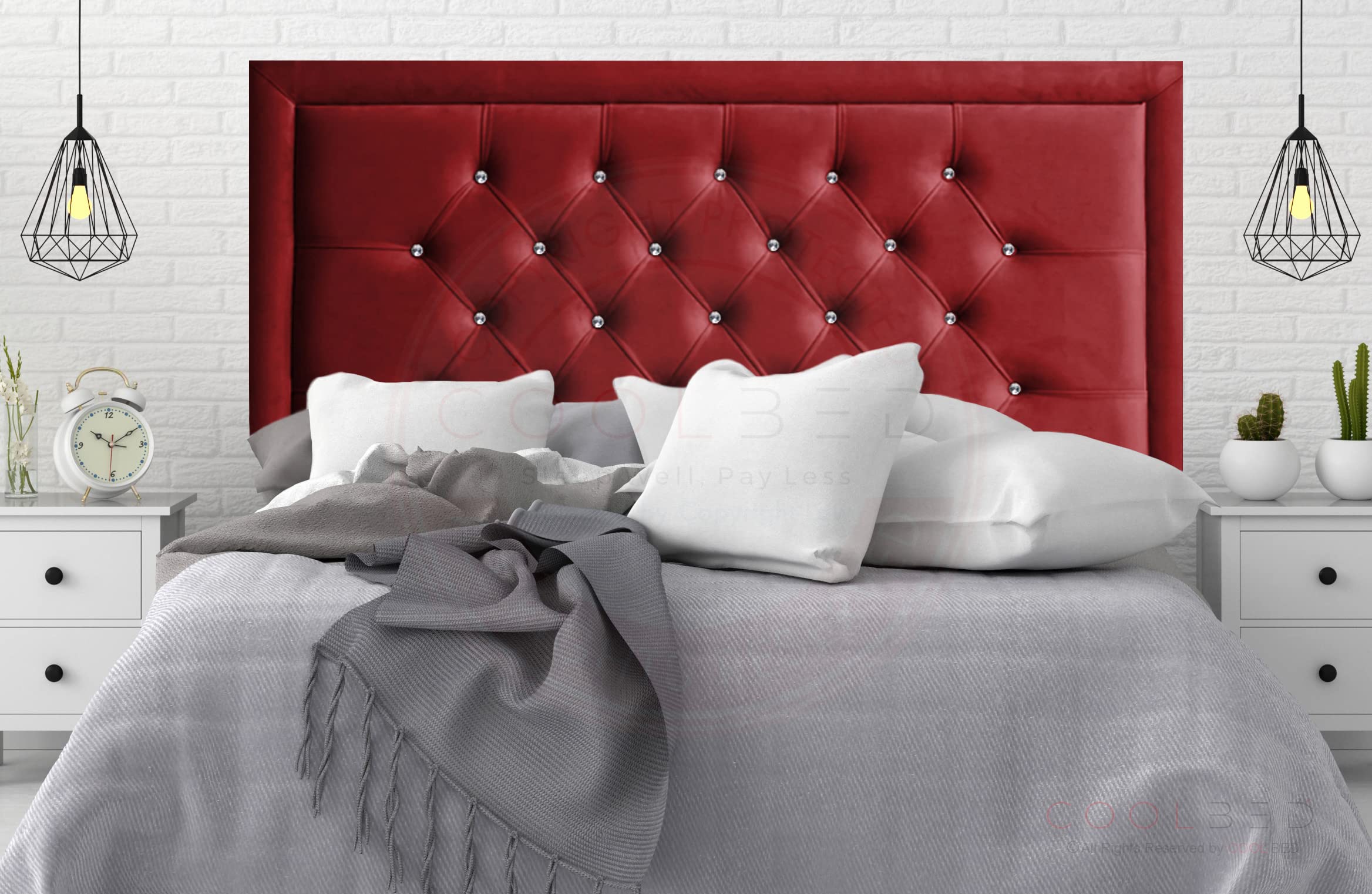 Miami Single Small Double King Size Divan Bed Headboard in Plush Velvet 20” Or 26” Height Lined Headboards For Beds Bedroom Furniture Decor (Burgundy Plush, 6FT (Super King) - 20" Height)