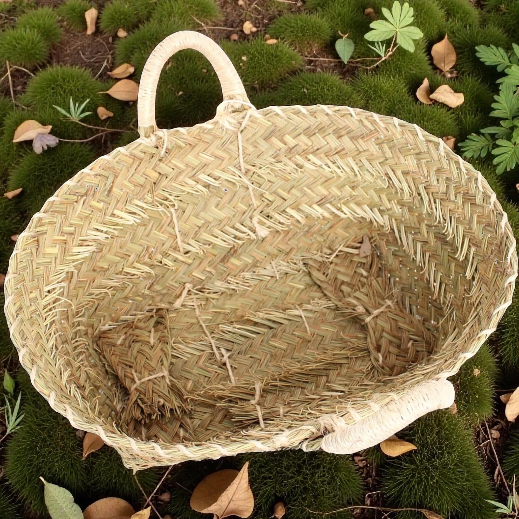 Cesto de Esparto Natural,Capazo de Esparto con Asas Decorativo Ovalado con Asas de Pita, Leñero Decorativo para Chimenea Capazo Cesto para Leña (60 * 50 * 35)