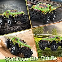 Vista 5 de Camión todoterreno con control remoto, auto RC de 2.4 GHz con luces LED, vehículo todoterreno a escala 1:20, camión RC rojo, auto a control remoto