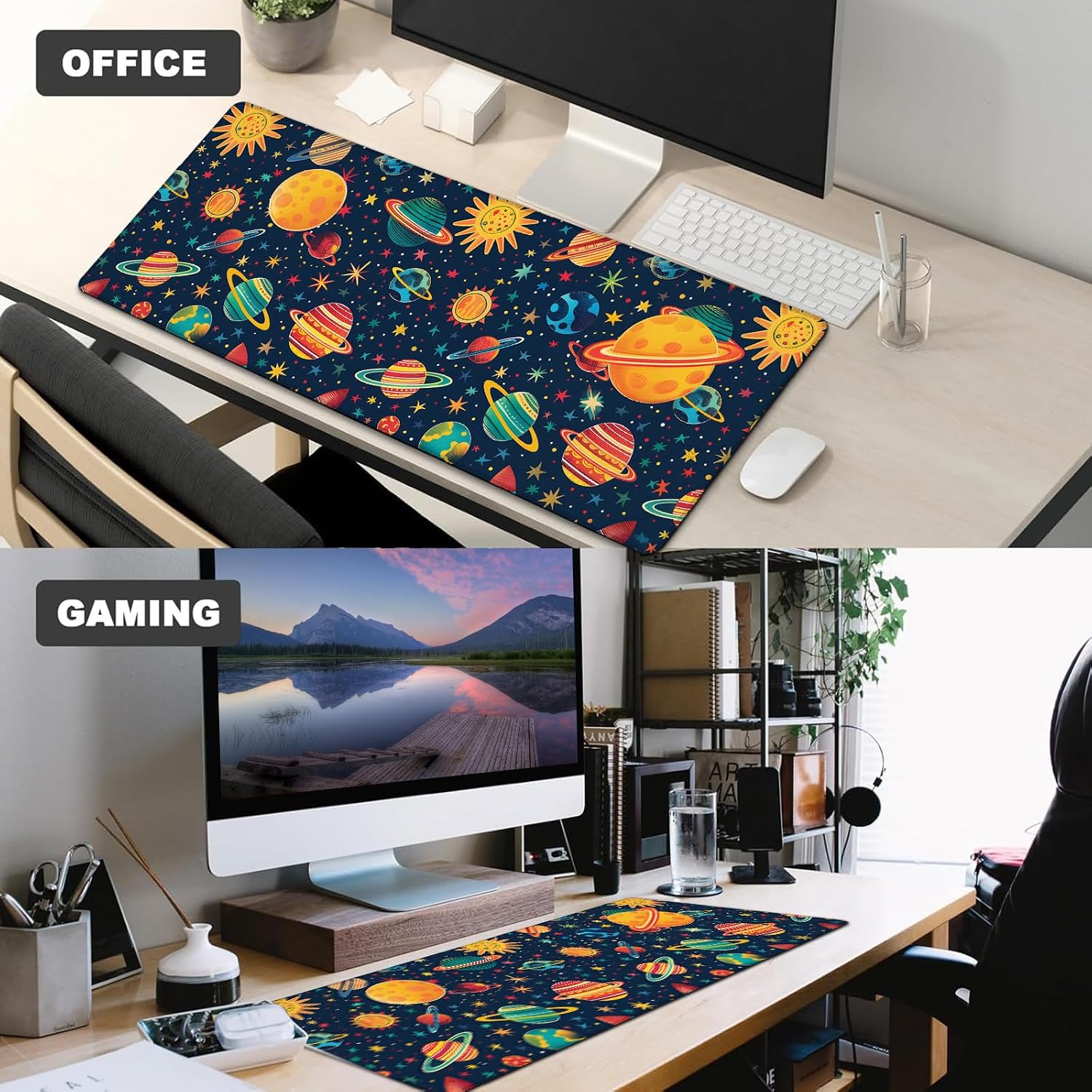 Cool Space Gaming Mouse Pad,12x31.5in Non-Slip Rubber Cosmic Desk Mat,Large Extended Mousepad for Office Home Laptop,Mice Pads Gifts,Game Lover Deskmat Decor (Planet Blue)