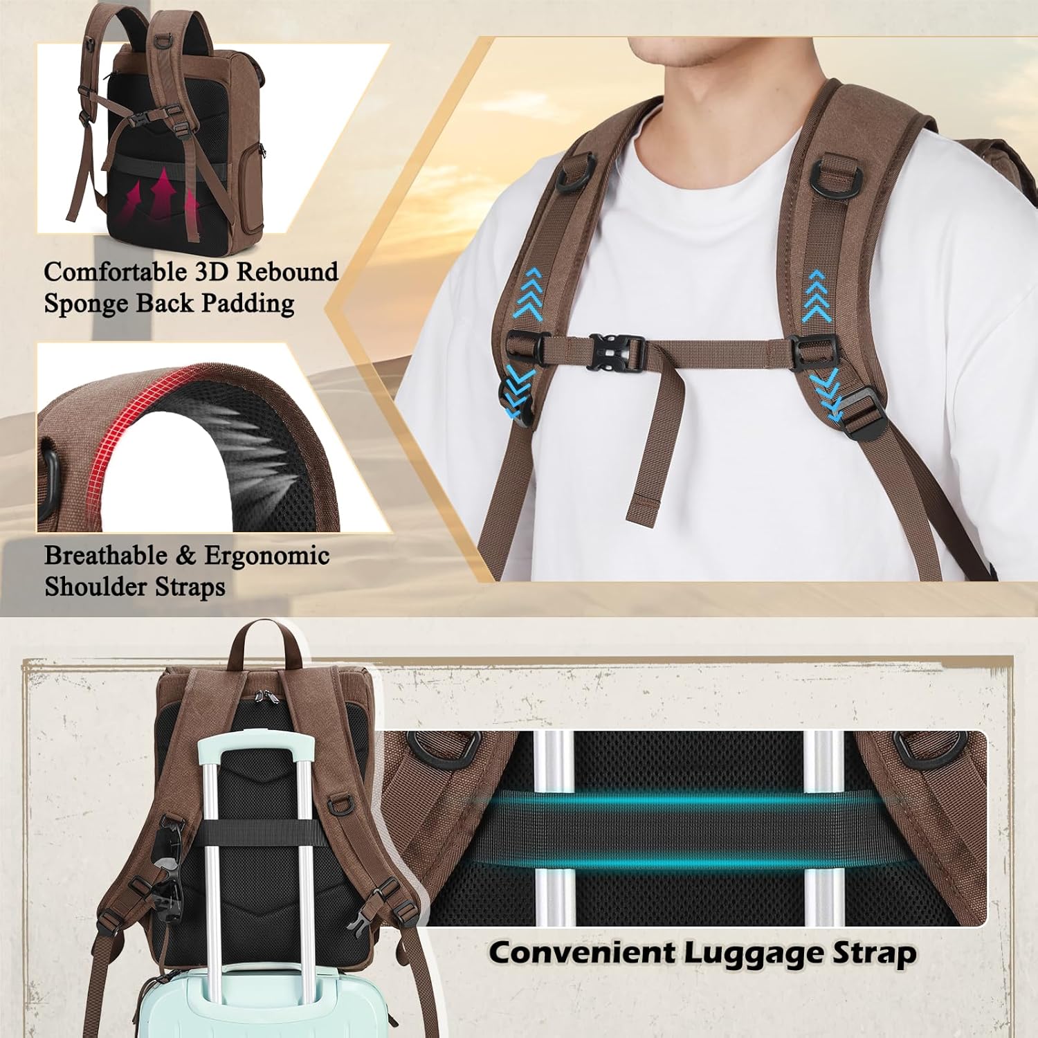 RAINSMORE Camera Bag Backpack for DSLR/SLR Mirrorless 15.6 Inch Laptop Camera Back Pack for Photographers Anti-Theft Photography Bags Case with Tripod Holder & Rain Cover, Coffee