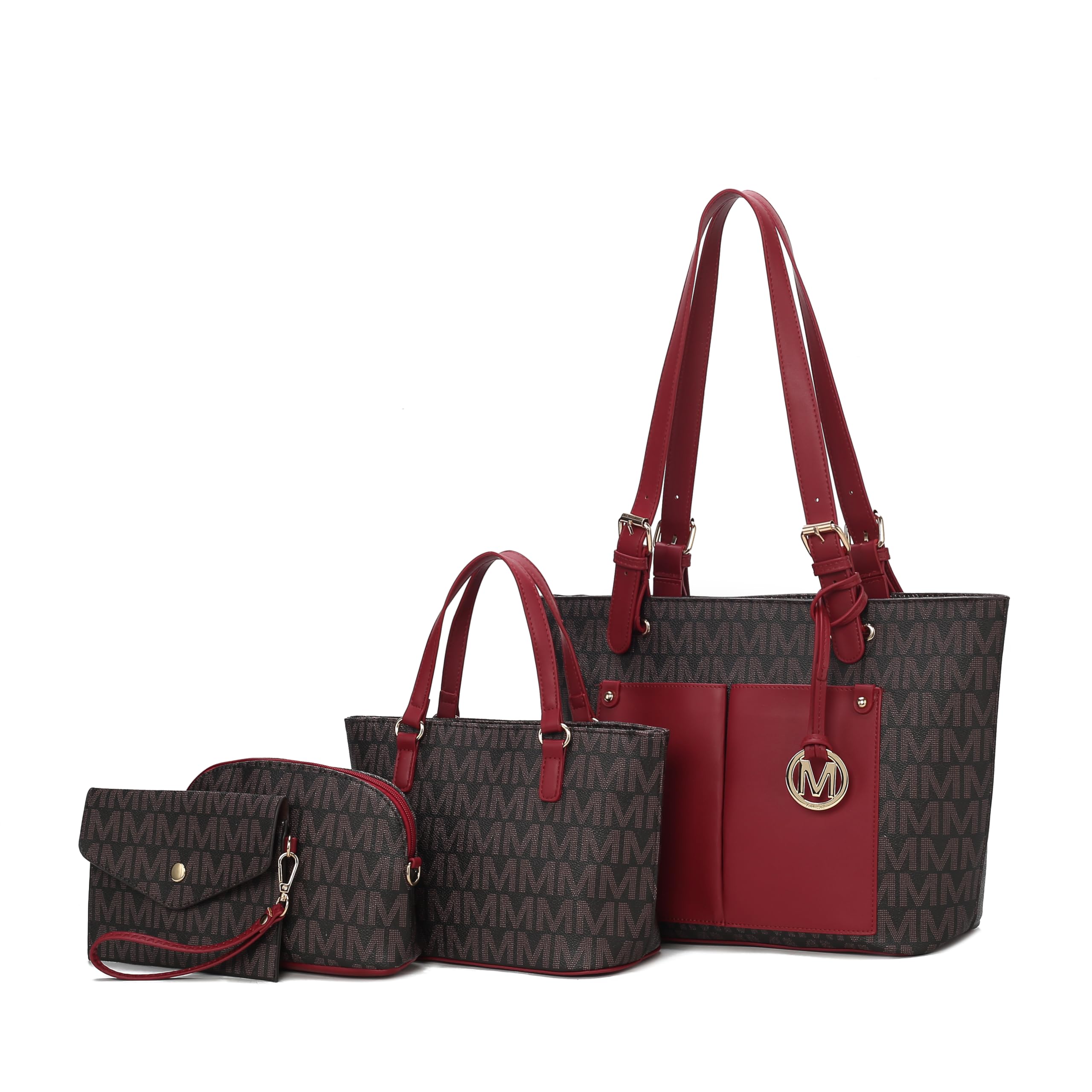 MKF CollectionMKF Collection Tote Bag for Women, Shoulder Handbag & Wristlet Pouch Purse Top Handle Vegan Leather 4Pcs Set Pocketbook