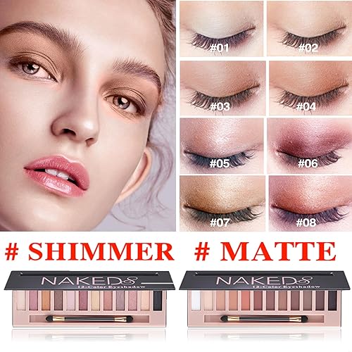 Miniatura 2 de Paleta de sombra de ojos mate de 12 sombras, paleta de sombras de ojos Shimme Nake, paleta de sombras de ojos natural, impermeable, ahumada, paleta
