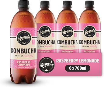 Remedy Kombucha Tea - Raspberry Lemonade - Sparkling Live Cultured Drink - Naturally Sugar Free Soft Drink - Probiotic Drink for Gut Health - 6 x 700ml