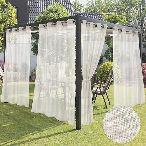 HolidayIdeas Outdoor Curtains for Patio-4 Panels Ivory Linen Semi Sheer