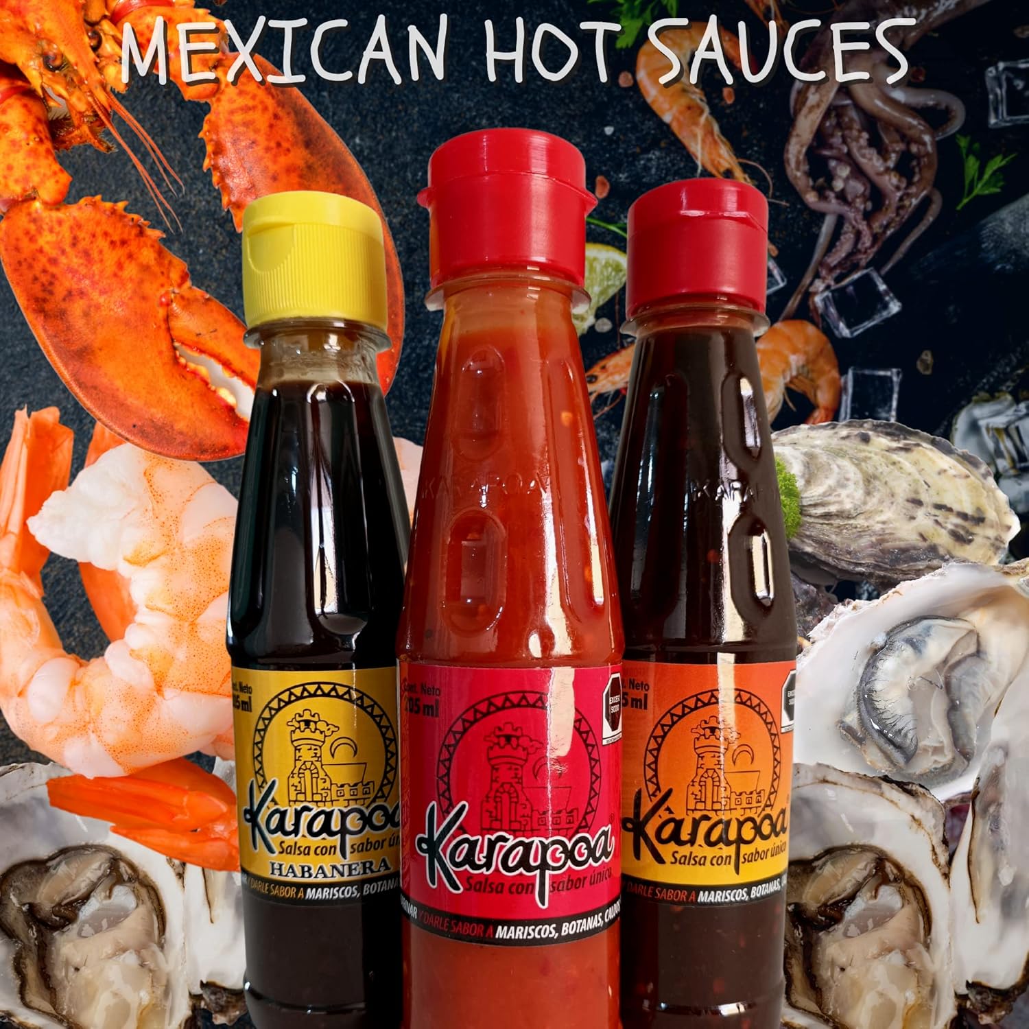 Hot sauces pack of 6, traditional flavor from northern Sinaloa, KARAPOA perfect for seafood and snacks 7 fl.oz. each