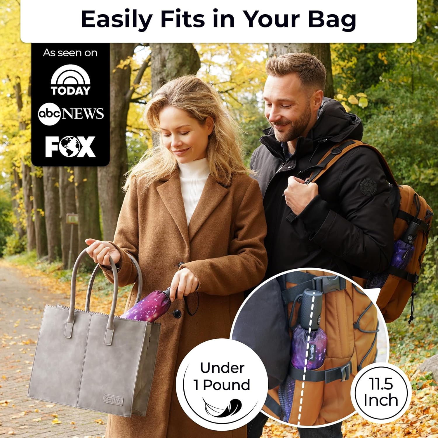 TUMELLA Strongest Windproof Travel Umbrella (Compact, Superior & Beautiful), Small, Wind-Tested, Light & Portable, Automatic Folding Rain Umbrella, Durable Premium Grip, Fits Car and Backpack - Image 2