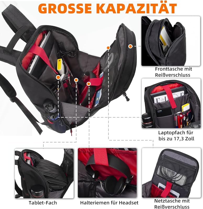 KINGSLONG Vízálló Laptop Hátizsák 15-17,3" - Kemény Héjú Motoros Hátizsák USB Porttal, Gamer és Utazó Táska, Fekete