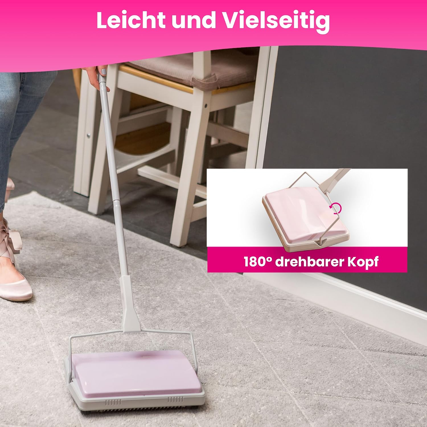 York Katie Sweeper - Carpet Sweeper for Carpet Cleaning - Efficient, Instant Effect - Cleans Any Surface - Wireless, Bagless Vacuum Cleaner - 28 x 20 x 102 cm Carpet Cleaner Device