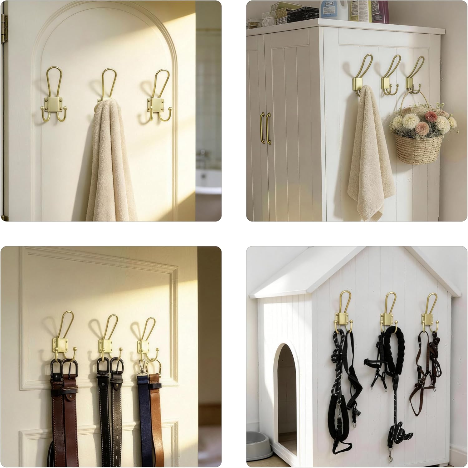 WEBI Coat Hooks Wall Mount,5 mm Thick,10 Large Triple Gold Hooks,Heavy Duty Metal Backpack Wall Hooks for Hanging Clothes,Robe,Towel,Closet,Farmhouse,Mudroom,Gold