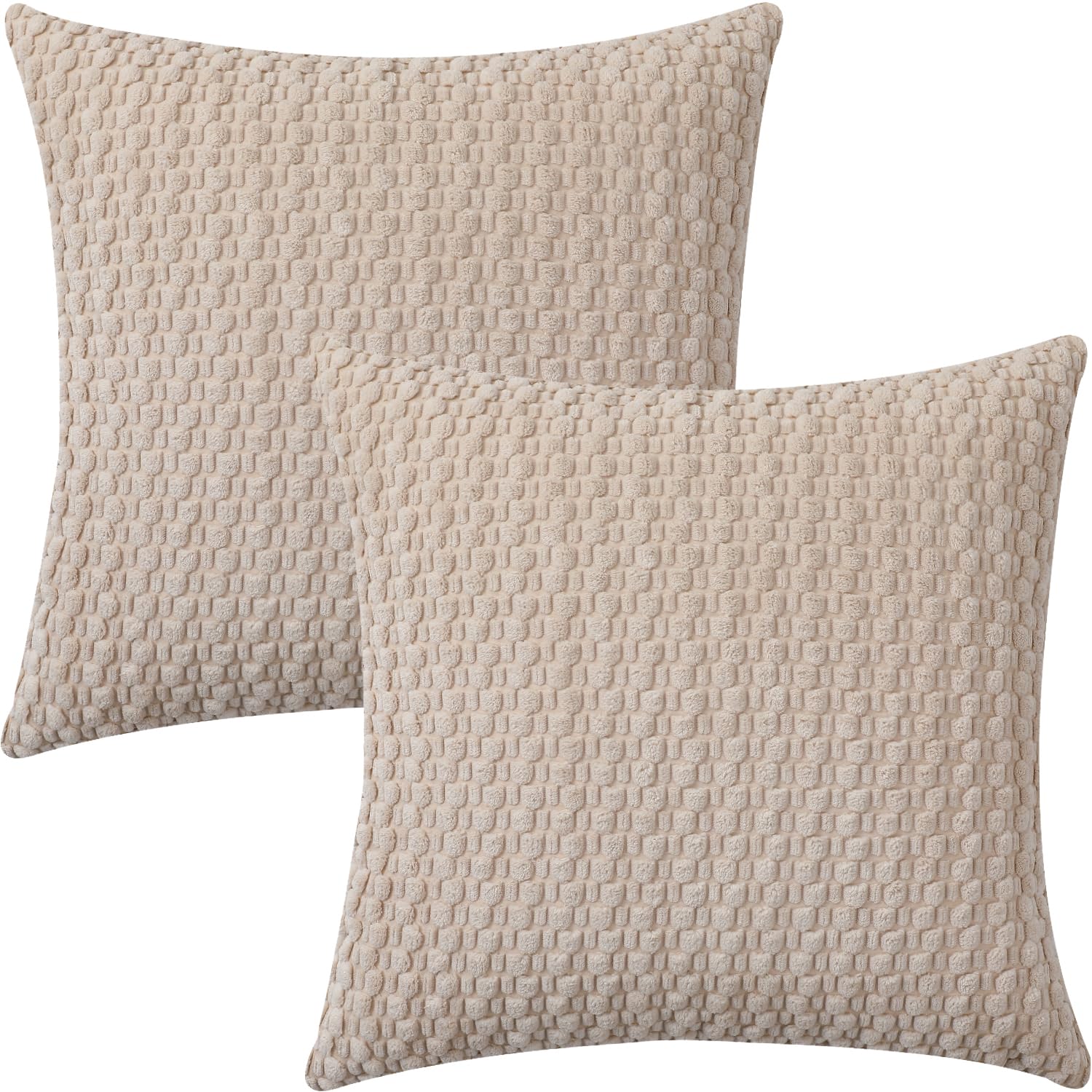 Tennove Cushion Covers 40x40cm Decorative Modern Beige Pillow Cases Pack of 2 Corduroy Boho Soft Throw Pillow Covers Square Pillowcases for Sofa Living Room Bed Home Decor