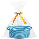 Pro Goleem Small Woven Basket with Gift Bags and Ribbons Durable Baskets for Gifts Empty Small Rope Basket for Storage 12X 8 X 5 Baby Toy Basket with Handles, Blue