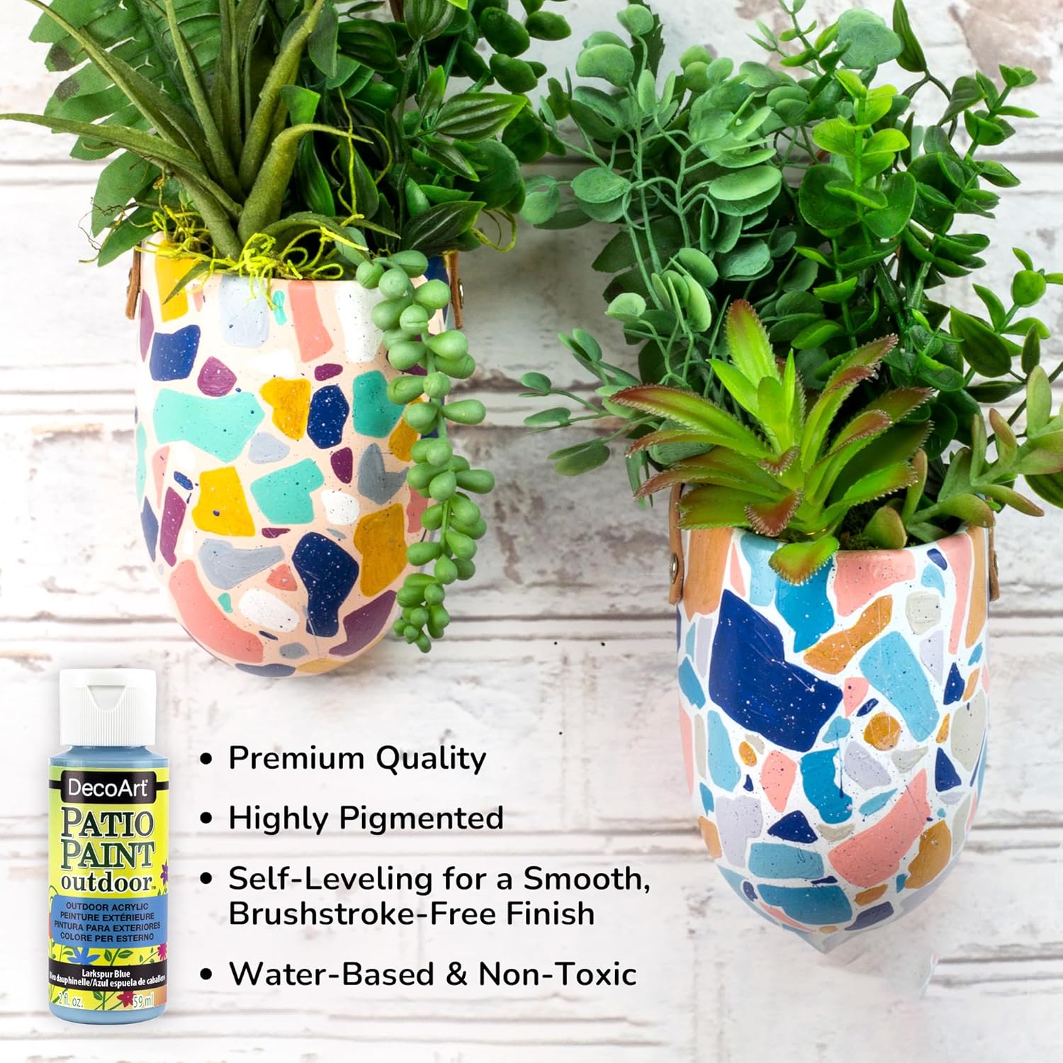 DecoArt Patio Outdoor Paint Set – 24 Pastel Colors (2 fl oz Bottles) – Outdoor Weatherproof Permanent Paints for Crafts, Planters & Home Décor